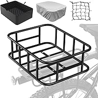 Auwey Heavy Duty Rear Bike Basket with Waterproof Liner & Cargo Net - 100lbs Capacity for Bikes & E-Bikes