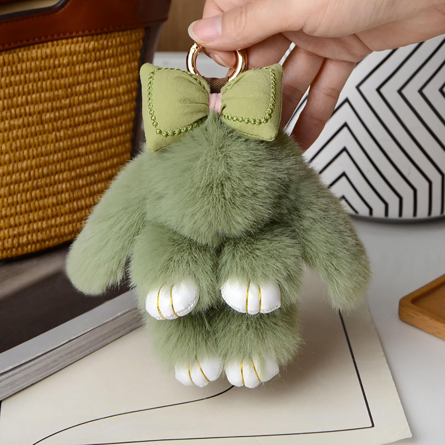 Cute Rabbit Bag Charm,Faux Bunny Plush Keychain,Fluffy Soft Fur Pendant,Kawaii Gift