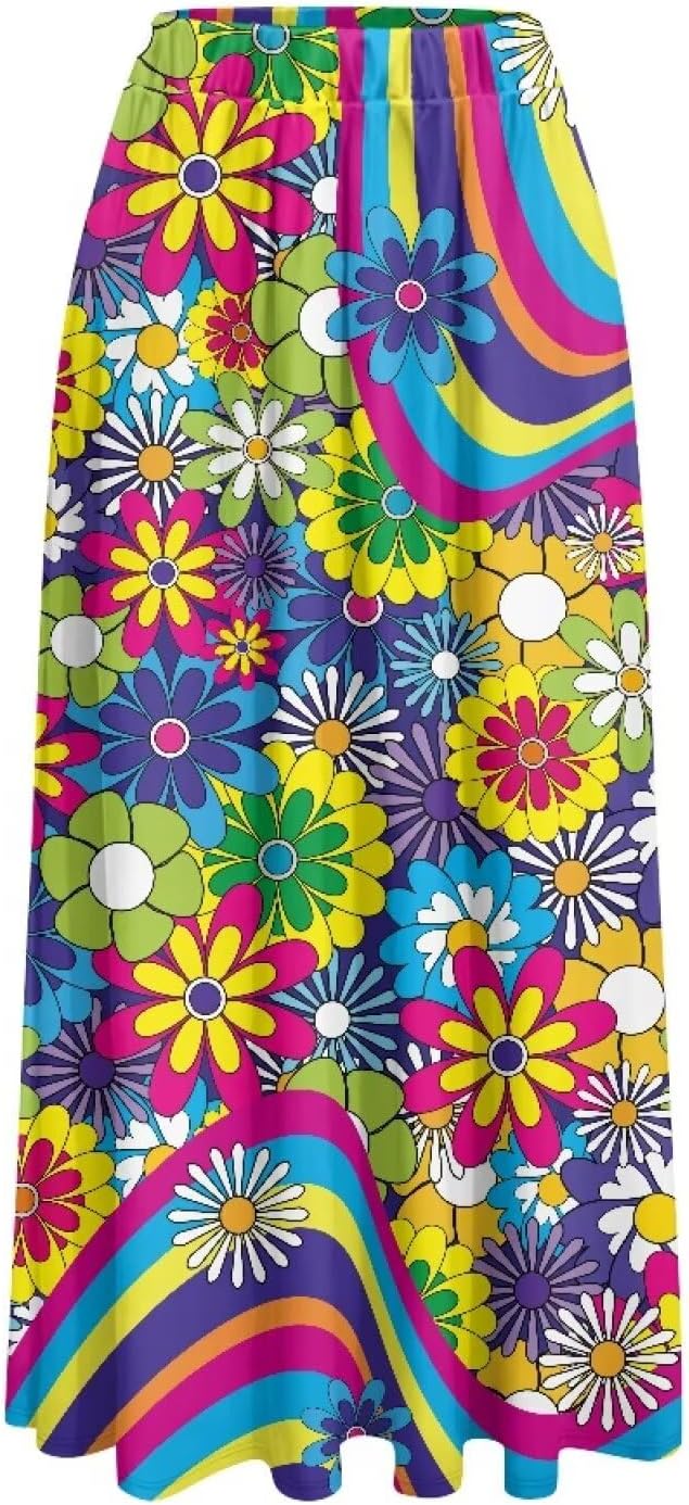 Women Summer Skirt Casual A Line Ruffle Swing Long Skirt with Side Pockets Size S-2XL