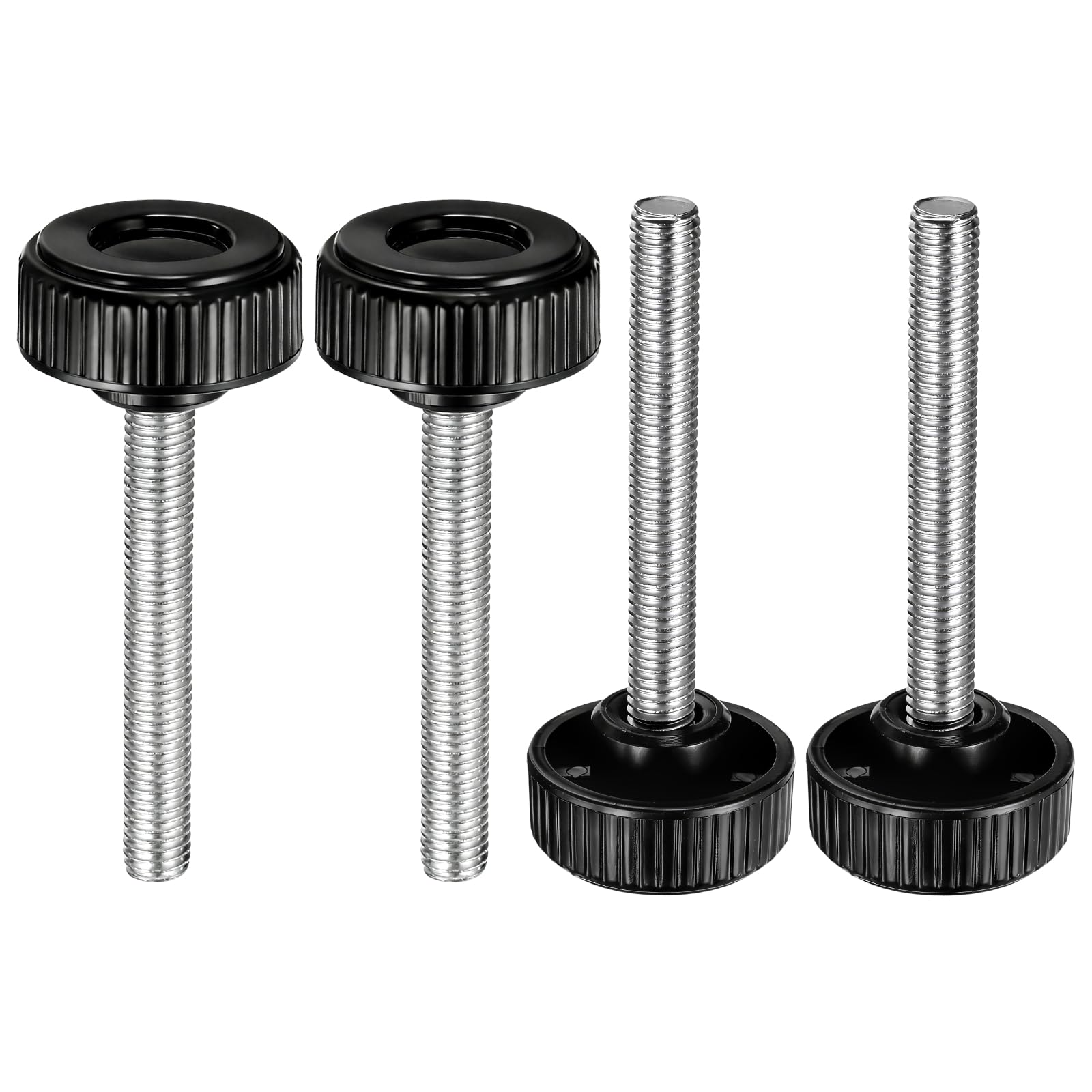 sourcing map 4pcs Knurled Clamping Knobs Thumb Screws M10 x 80mm Metric Male Thread 38mm Plastic Round Head Carbon Steel Stud Threaded Knob Thumbscrew Handle Hand Tightening Screw, Black