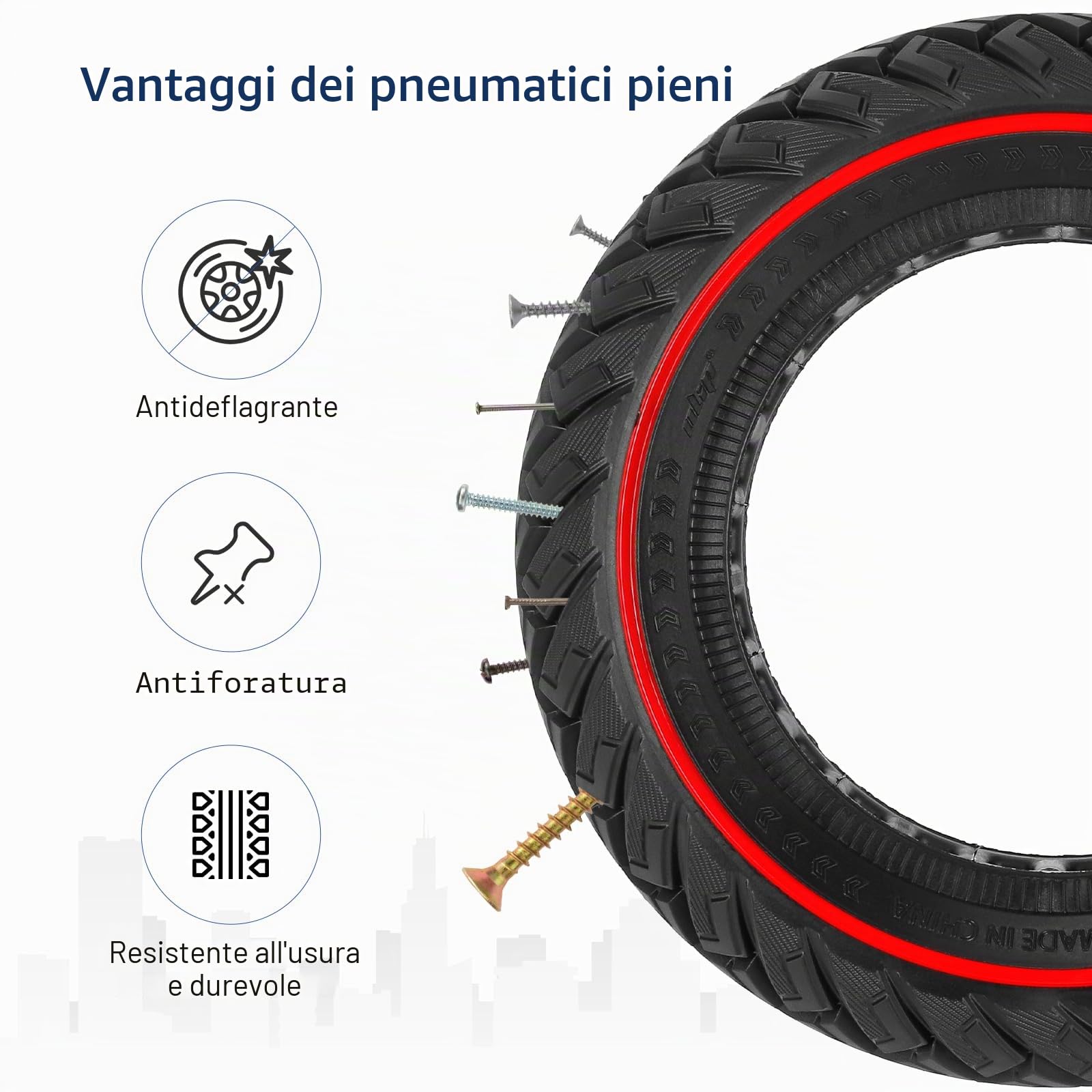 Ulip 10 x 3/255 x 80/80/65-6 pneumatico per Joyor Y8-S/Kukirin G2 Max/Kugoo M4 Pro scooter elettrico 10 pollici pneumatico in gomma piena ruota di ricambio anteriore o posteriore pneumatico fisso