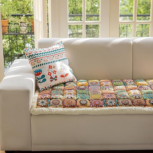 Miniatura 4 de Funda de algodón para sofá, funda antideslizante para perros, lavable para sofá de 3 cojines, apta para mascotas (amarillo, 27.6 x 59.1 pulgadas)