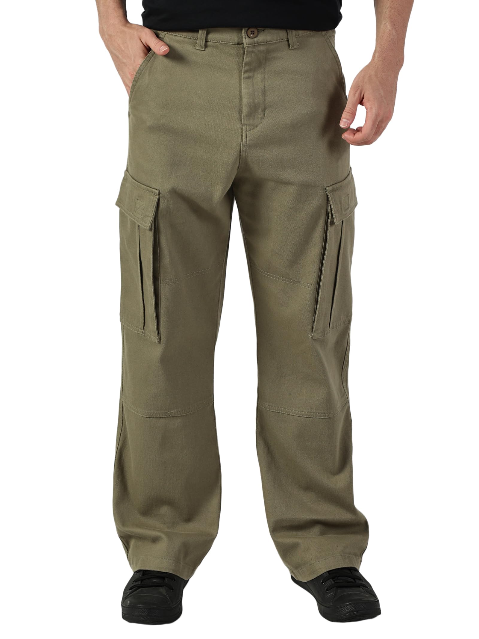 thomas scott Men's | Solid | Light Weight | Breathable Fabric | 6 Pocket | Mid Rise | Loose Fit | 100% Cotton | Button Waist | Cargo | Trouser | Pants-picture-12