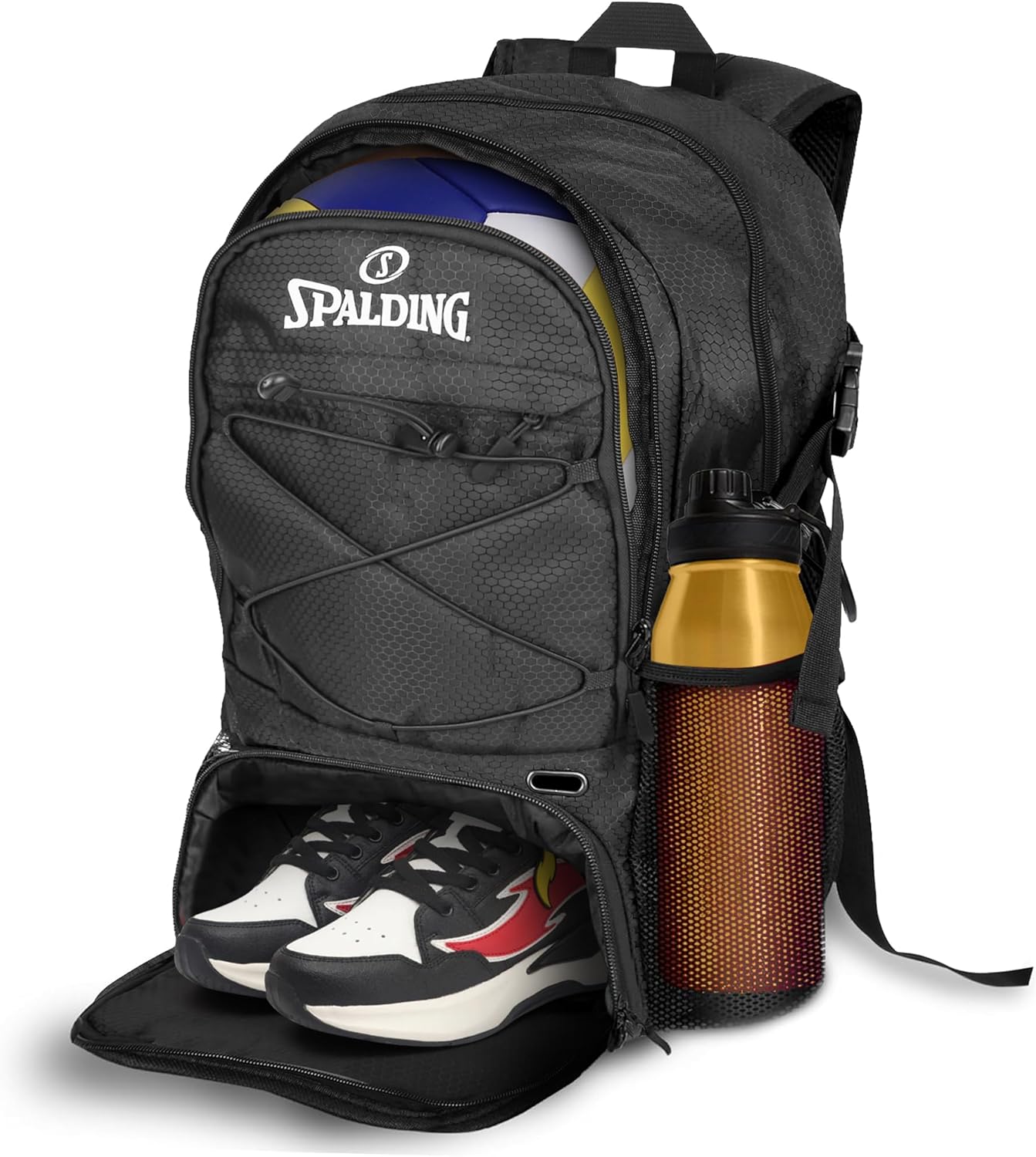 Spalding Volleyball Backpack with Ball & Shoe Compartments - Durable Black Sports Bag for Beach & Practice Gear