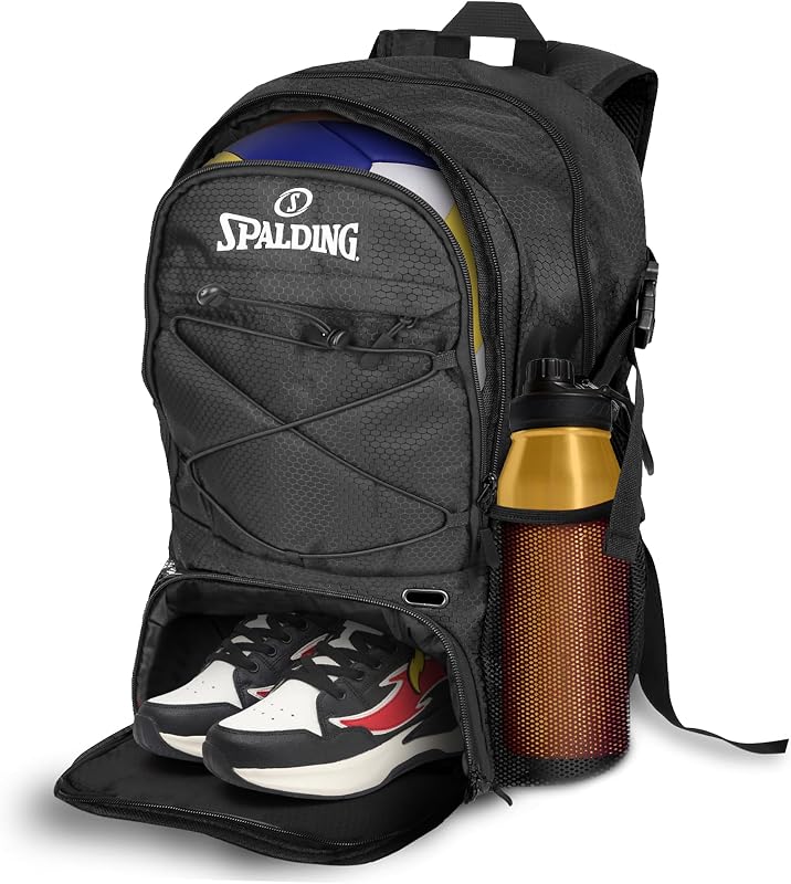 Volleyball Backpack Sports Bag, Black Backpack with Ball and Shoe Compartment Fits Sports Equipment, Official Bag Use for Beach Volley Game, Gift for Ball Players, Black