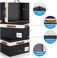 Vista 4 de GhvyenntteS Contenedores de almacenamiento extra grandes con tapas, cajas de almacenamiento plegables de tela con tapas y 3 asas de cuero, cestas