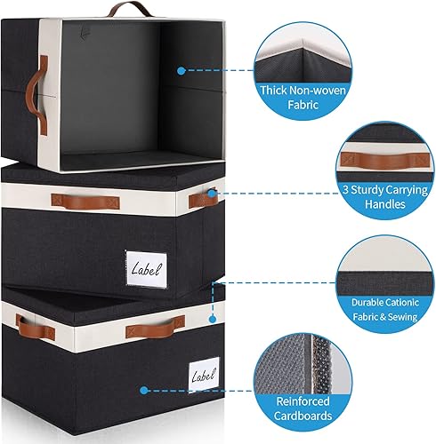 Miniatura 4 de GhvyenntteS Contenedores de almacenamiento extra grandes con tapas, cajas de almacenamiento plegables de tela con tapas y 3 asas de cuero, cestas