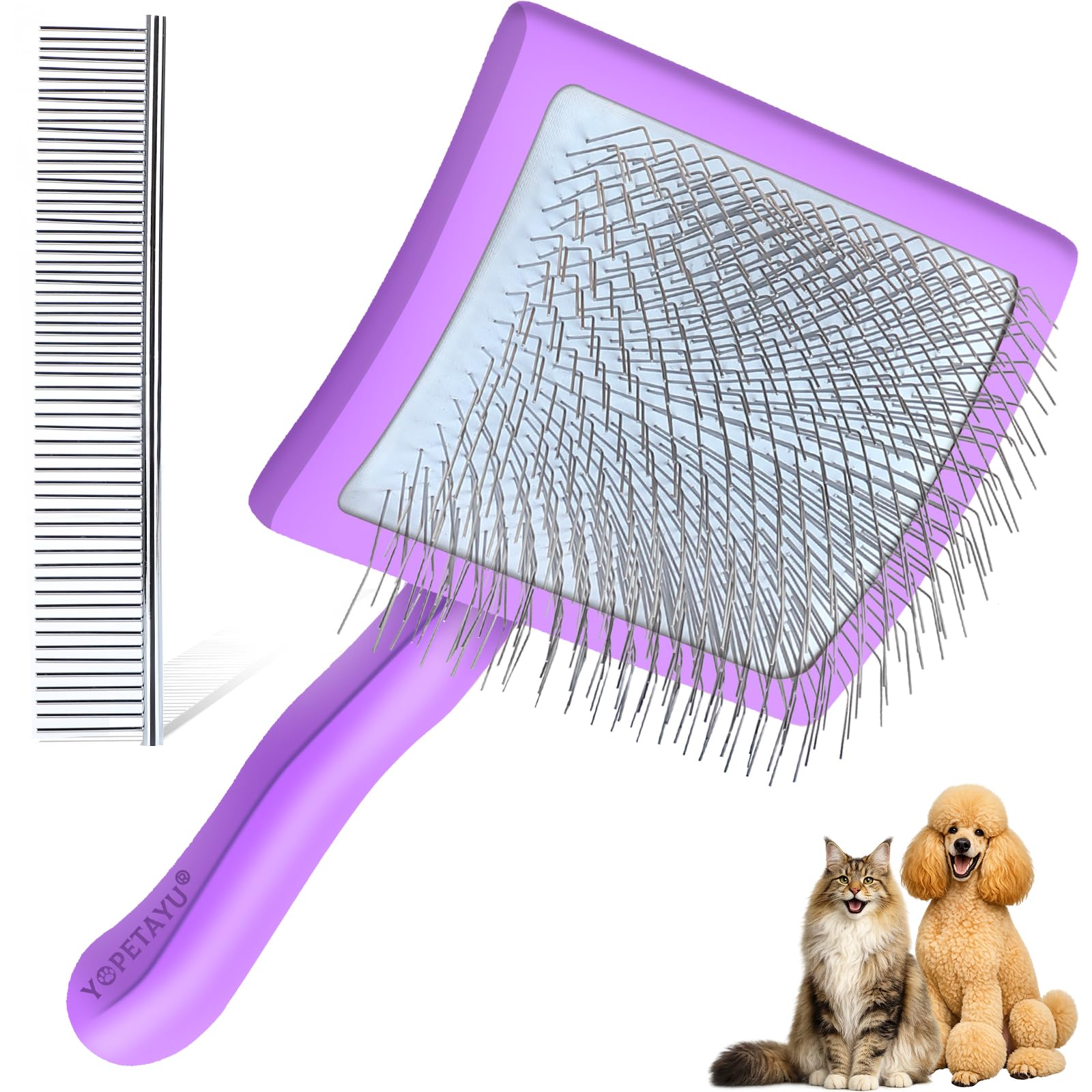 YOPETAYU Dog Slicker Brush for Goldendoodles, Poodles & Long Haired Dogs - Long Pin Doodle Brush & Pet Comb Kit Removes Tangles Loose & Knots,