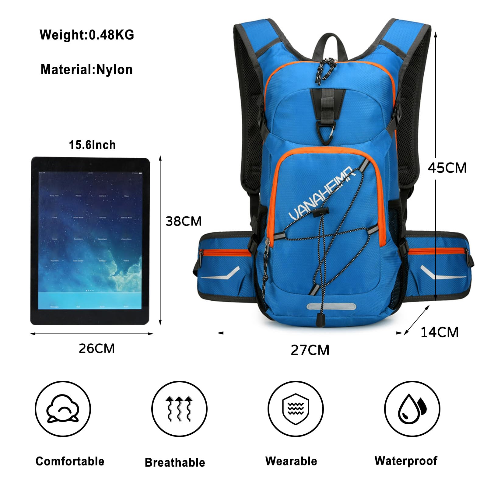 Zaino da Trekking 18L Zaino Impermeabile Leggero Hiking Backpack per Donna Uomo Campeggio Ciclismo Arrampicata Sport Royal Blue