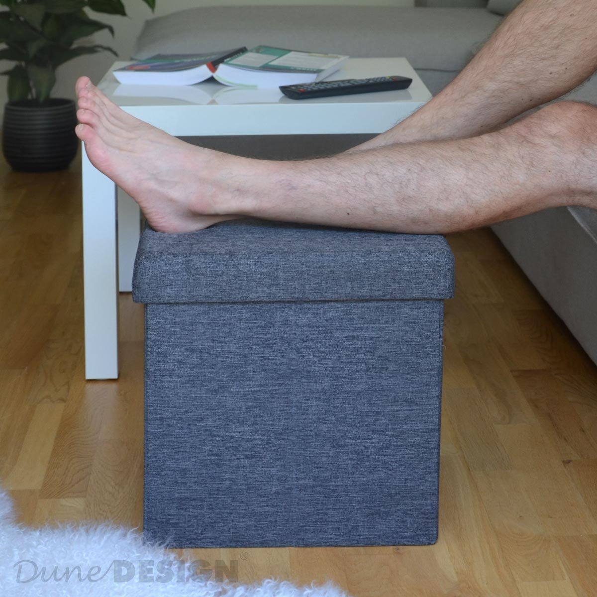 DuneDesign Contenitore - 38x38x38 cm - Pouf pieghevole con coperchio imbottito - Sgabello poggiapiedi Tavolino Contenitore stabile - Capacità 42 l - Installazione Salotto Camera da letto Ingresso