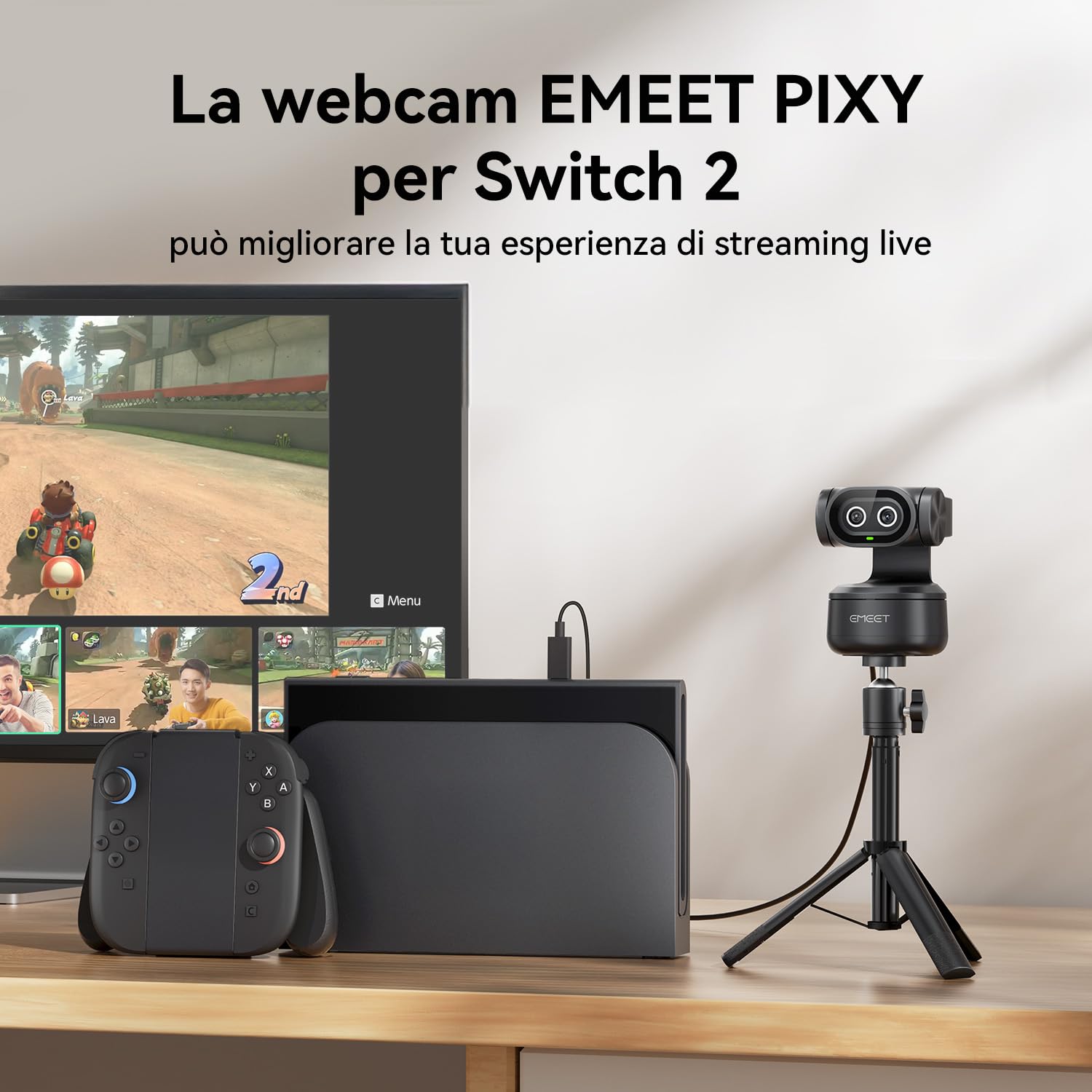 EMEET PIXY Telecamera PTZ 4K a Doppia Telecamera, AI Webcam，Messa a Fuoco Rapida in 0,2 s, con Sensore Sony, Web cam con 3 Microfoni, Webcam 4K per lo Streaming e Compatibile con OBS/Twitch/Switch 2