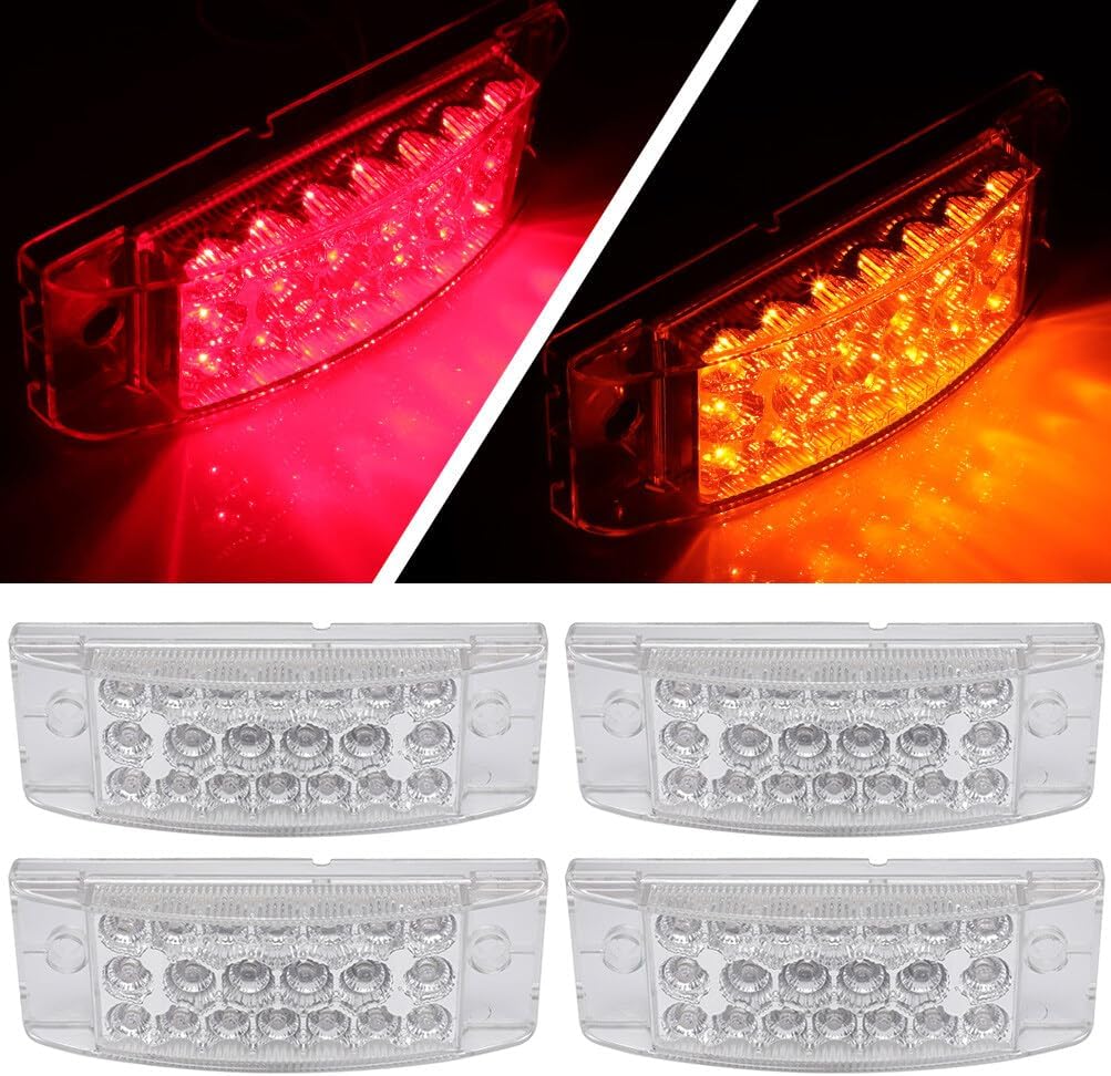 4x 6" Rectangle Truck Trailer Red/Amber Led Side Marker Lights and Turn Signal Lights 20 Diodes w/Reflectors Front Side Clearance lights for Semi Truck Trailer per RV Cart