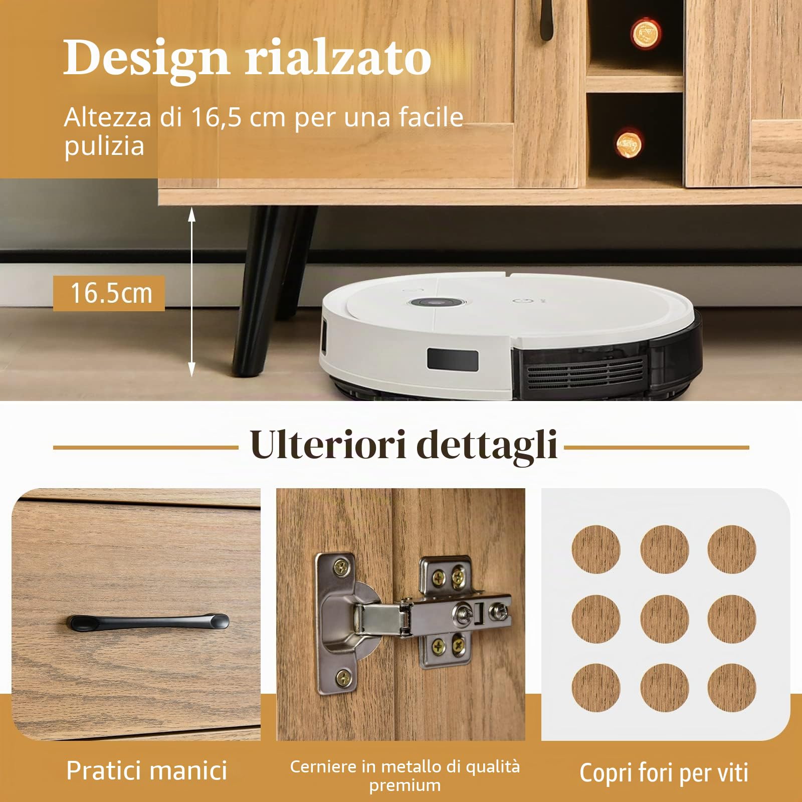 GIANTEX Credenza da Cucina con Porta Vino per 6 Bottiglie, 90 x 40 x 79 cm, Mobile da Bar con 2 Ante e 1 Cassetto, Ripiani Regolabili, per Sala da Pranzo e Soggiorno (Naturale)