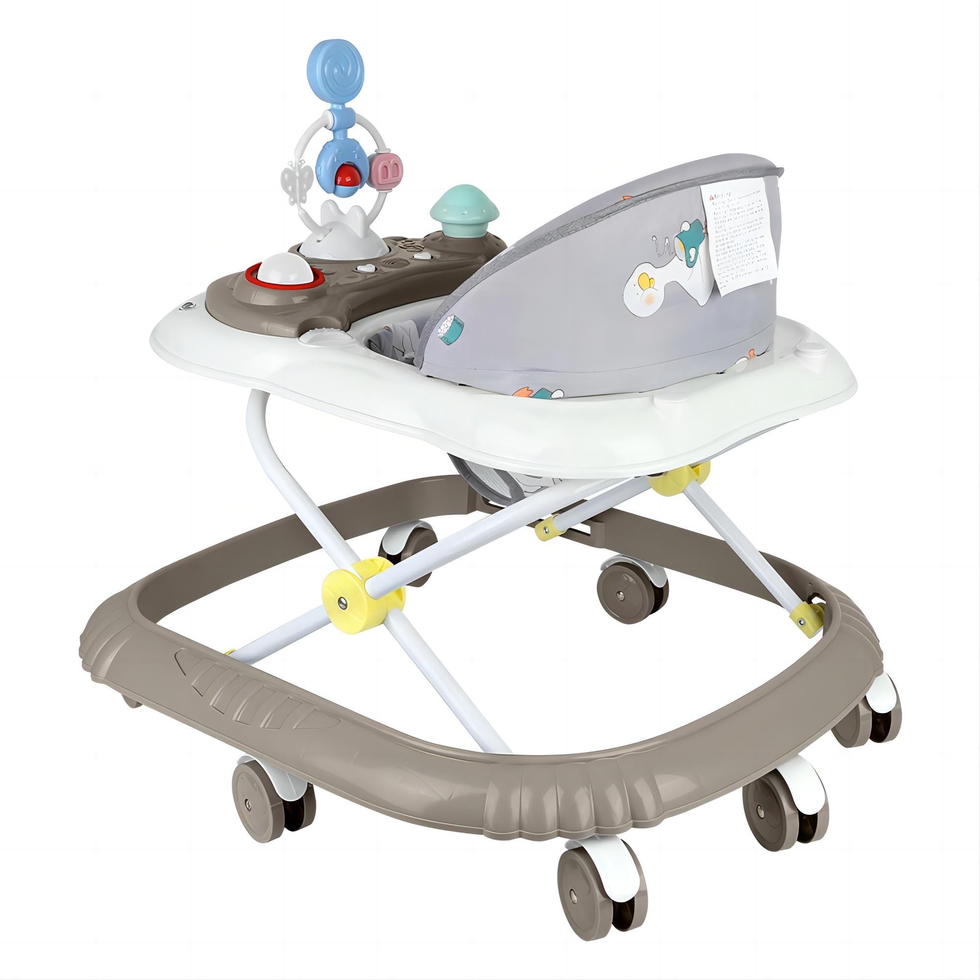 Girello per bambini con stazione di gioco, carrello di risveglio a piedi girello, regolabile in altezza, comodo sedile, per 6-36 mesi, ragazzi e ragazze (Khaki VII)