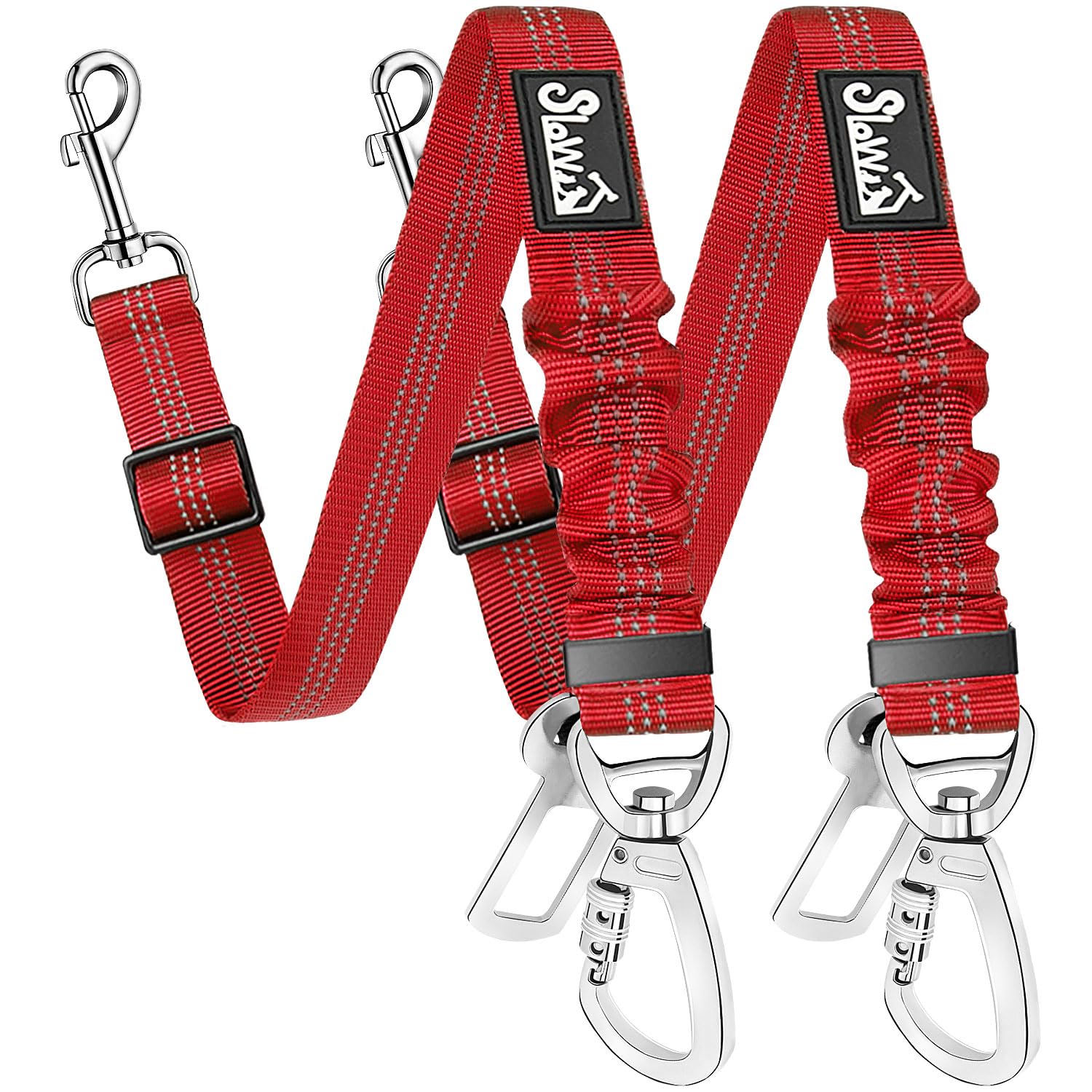 SlowTon Dog Seatbelt, 2 Pack Dog Seat Belt Car Leash Adjustable Elastic Bungee Buffer Heavy Duty Nylon Reflective Pet Safety Tether Connect to Dog