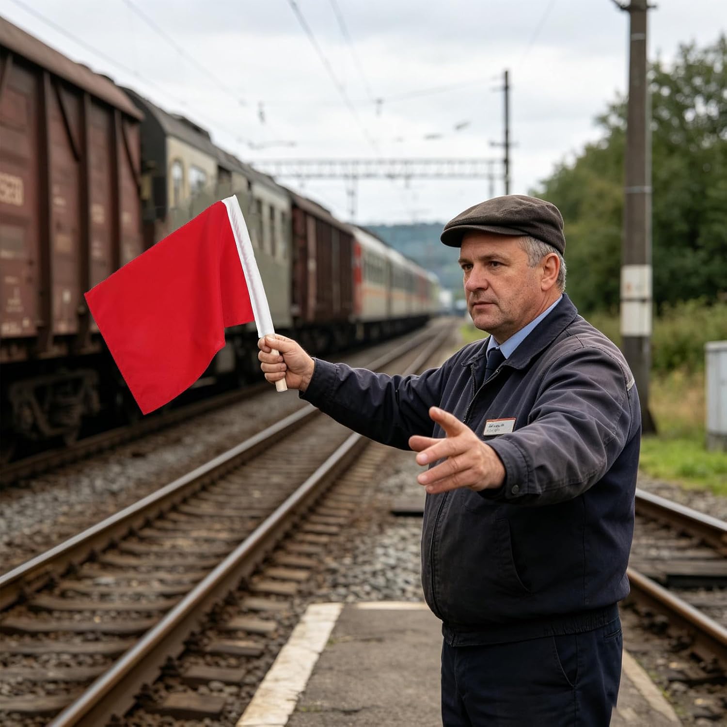 Red Hand Signal Flag for Traffic Management and Pedestrian Crossing Multifunctional Railway Safety Flag with Weather Resistant Cloth and Plastic Material