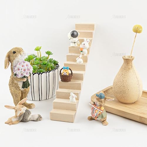 Miniatura 5 de AUEAR, Escaleras en miniatura Escalera de madera 1:12 Stringer Steps Model DIY Escalera Accesorios Decoración para Muebles Micro Paisaje