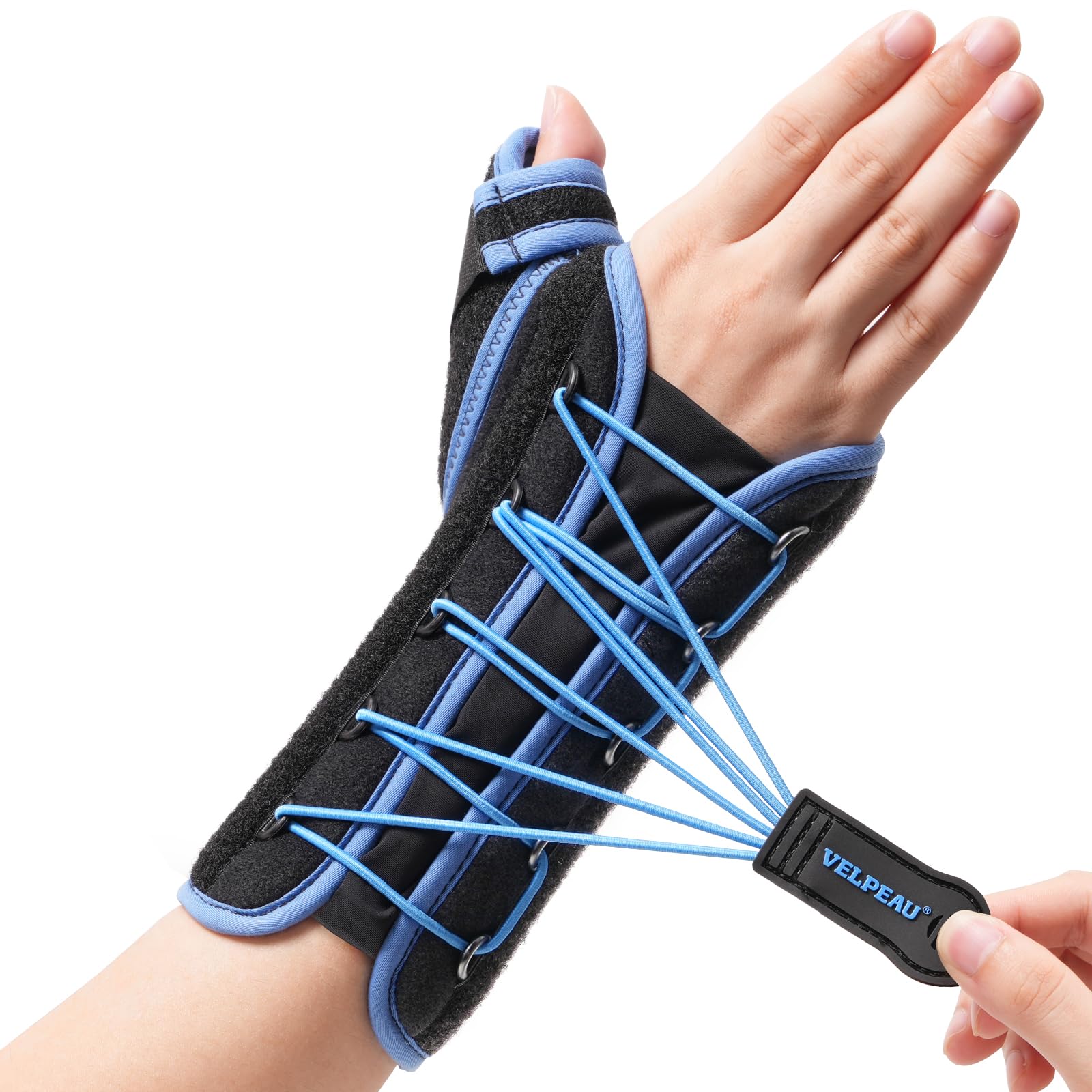 Velpeau Carpal Tunnel Wrist Brace with Thumb Stabilizer Night Support, Stabilizes Wrist Thumb Joint, Pain Relief for Tendonitis, De Quervain's Tenosynovitis, Arthritis (Drawstring, Right Hand, M)