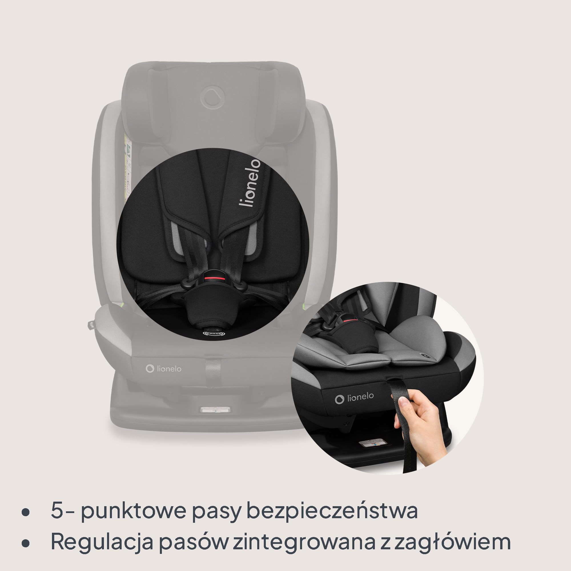 LIONELO AART I-SIZE Dziecięcy Fotelik Samochodowy 40-150 cm, Montaż Pasami Bezpieczeństwa, Regulacja Zagłówka i Pochylenia, Wkładka Lędźwiowa i Redukcyjna, Norma R129 i-Size (Szary)