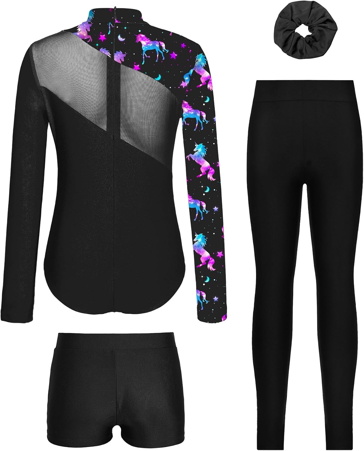 Sxiwei Gymnastics Outfit for Girls Kids Girls 4 Piece Gymnastics Outfits Leotard for Tracksuit Set Yoga Pants