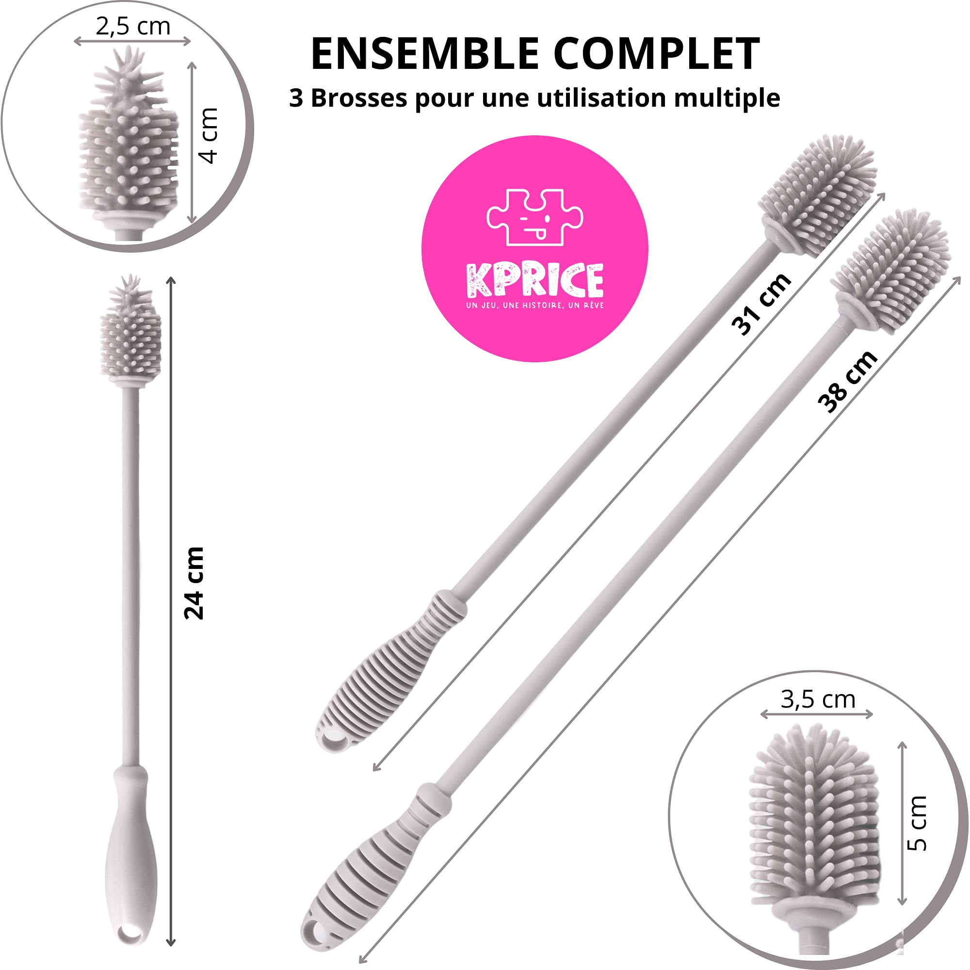 Spazzola Per Bottiglie In Silicone Spottle - Manico Lungo, Testa Rimovibile, Nero, 42cm - Foto 9