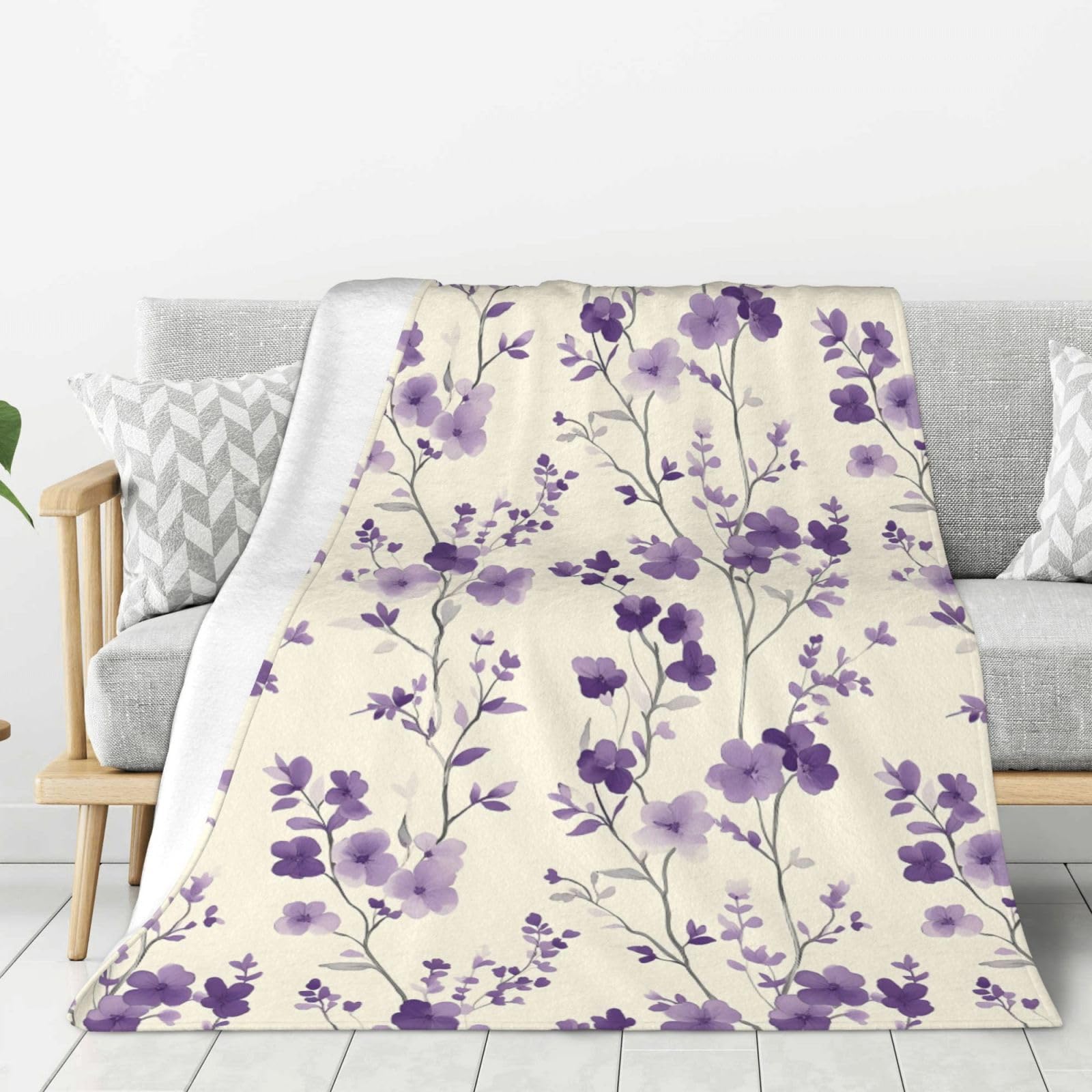 Couverture lit canapé imprimé floral violet plaid flanelle doux idée cadeau toutes saisons