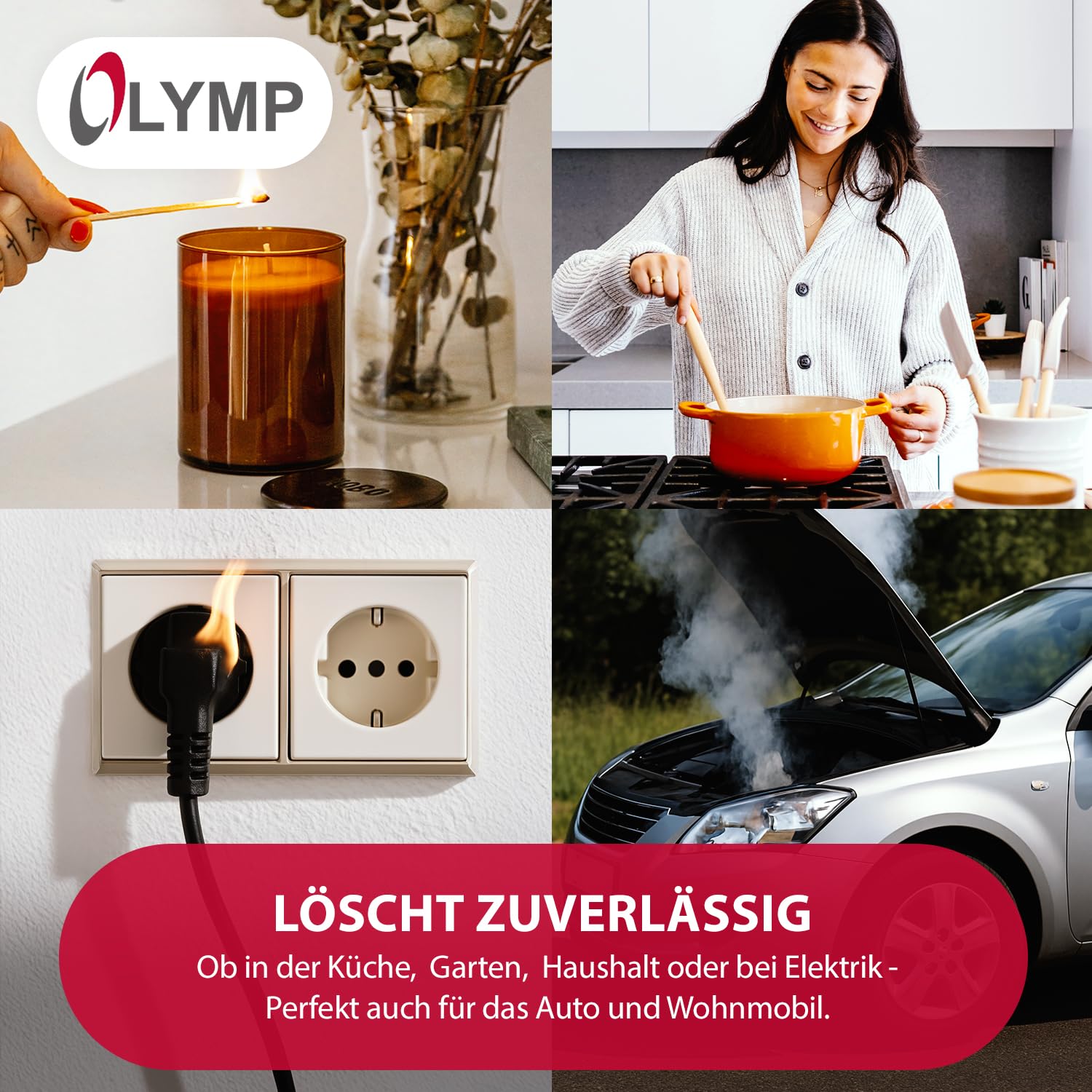Olymp Feuerlösch Spray 2 Stück | Feuerlöschspray für Küche & Haushalt | Feuerlöscher Spray für Fettbrände | Löschspray für Zuhause | Feuerlöscher Dose Klein & Sicher | Feuerlöscher Wohnmobil
