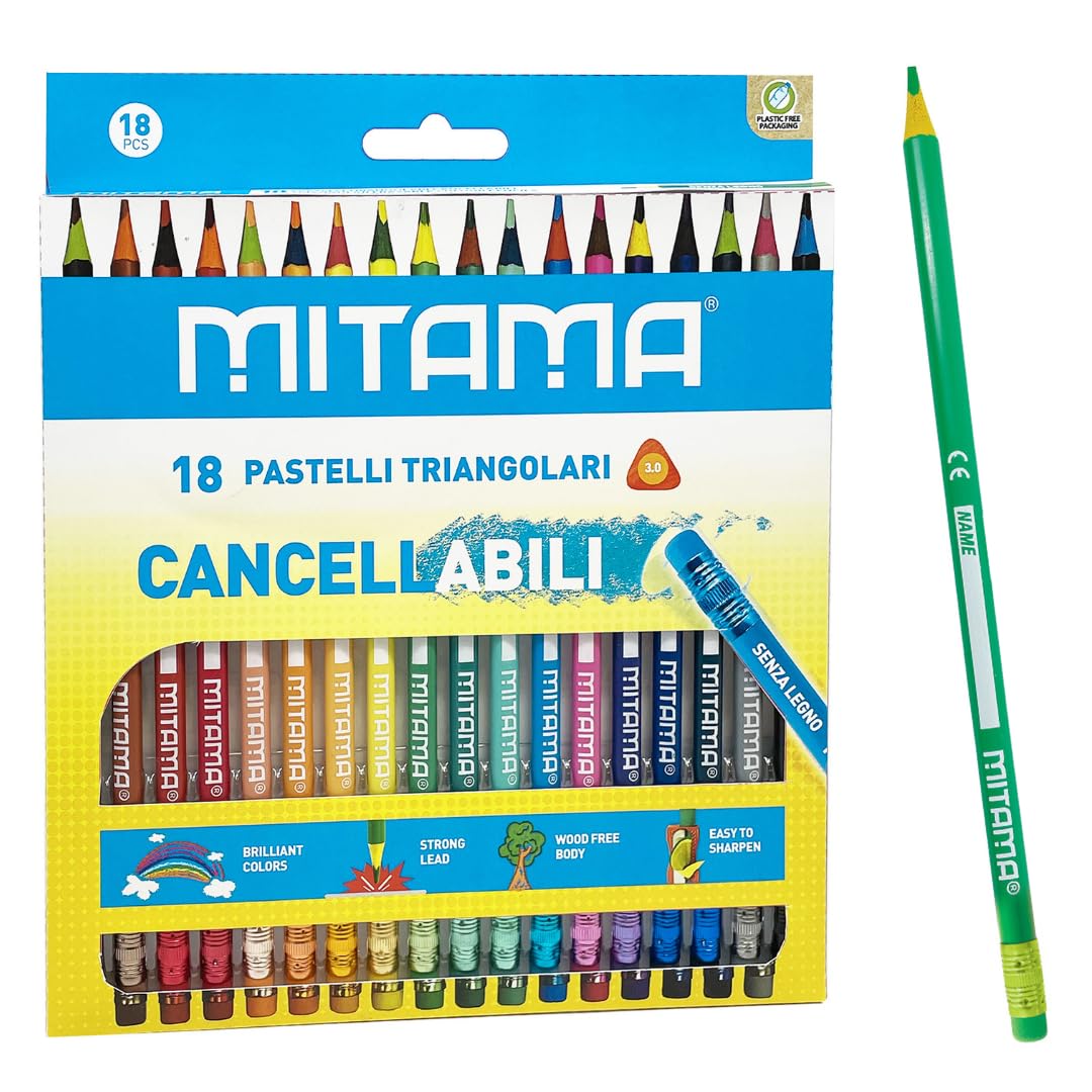 Pastelli Cancellabili Mitama Impugnatura Triangolare Laccati, mina 3.3, con Gomma, in Pet Box 18 pz