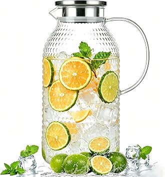 Glass Pitcher with Lid,3 Liter 101oz Glass Water Pitcher, Iced Tea Pitcher, Cold/Hot water jug,Large Jug for Coffee, Juice and Homemade BeverageFree anti-scratch pad