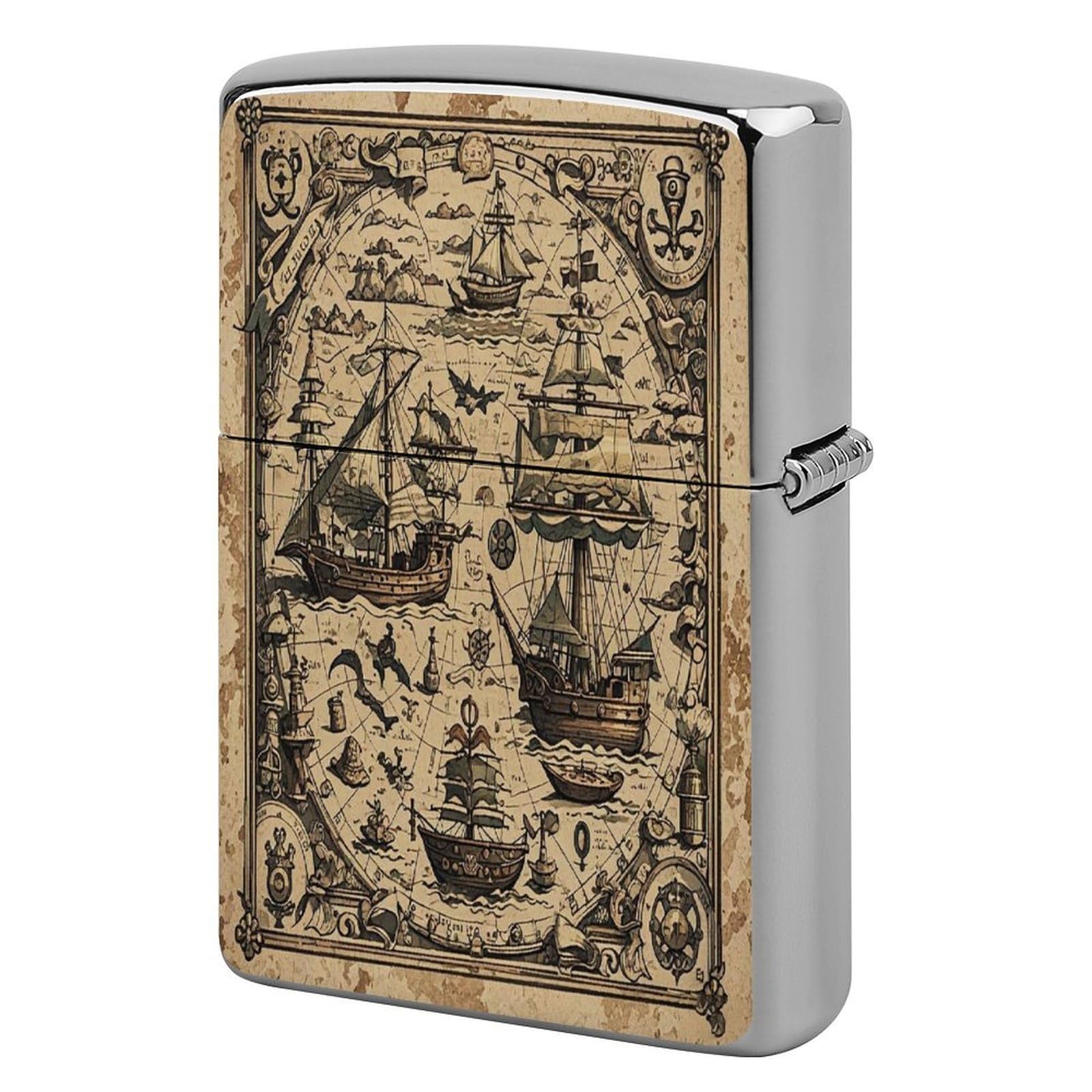 Btcowzrv Style Treasure Map Maritime Pirate Metal Lighter Case Sleeve Cover Holder
