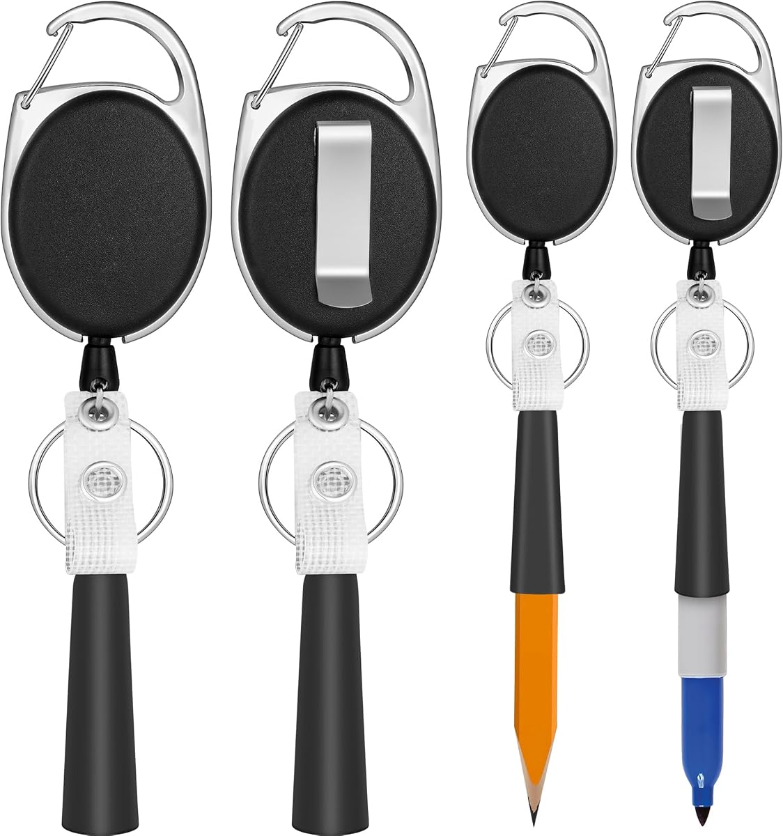 4 Pack Retractable Pen Holder with 32" Dyneema Cord, Elastic Silicone Grip | Retractable Pencil Holder Ideal for Carpenters,Nurses, Mechanics, Architects, Office Workers