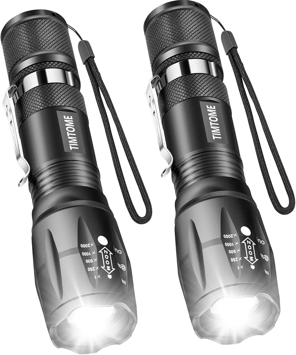 LED Flashlight, Ultra Bright XML T6 Handheld Flashlights - High Lumen, Zoomable, 5 Modes, Water-Resistant - Perfect for Camping Biking Home Emergency or Gift-Giving（2 Pack）