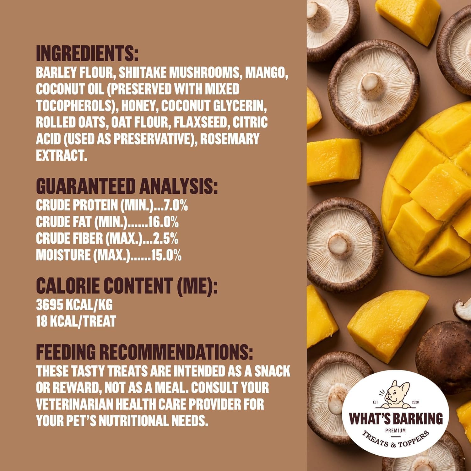 What’s Barking Soft Bites, Soft Chewy Dog Treats for Training or Snacking, Pet Essentials, Bite Size Pieces for Dogs, Natural Ingredients, Made in USA, Resealable Bag, Mushroom Mango Flavor, 6 oz, 3Pk