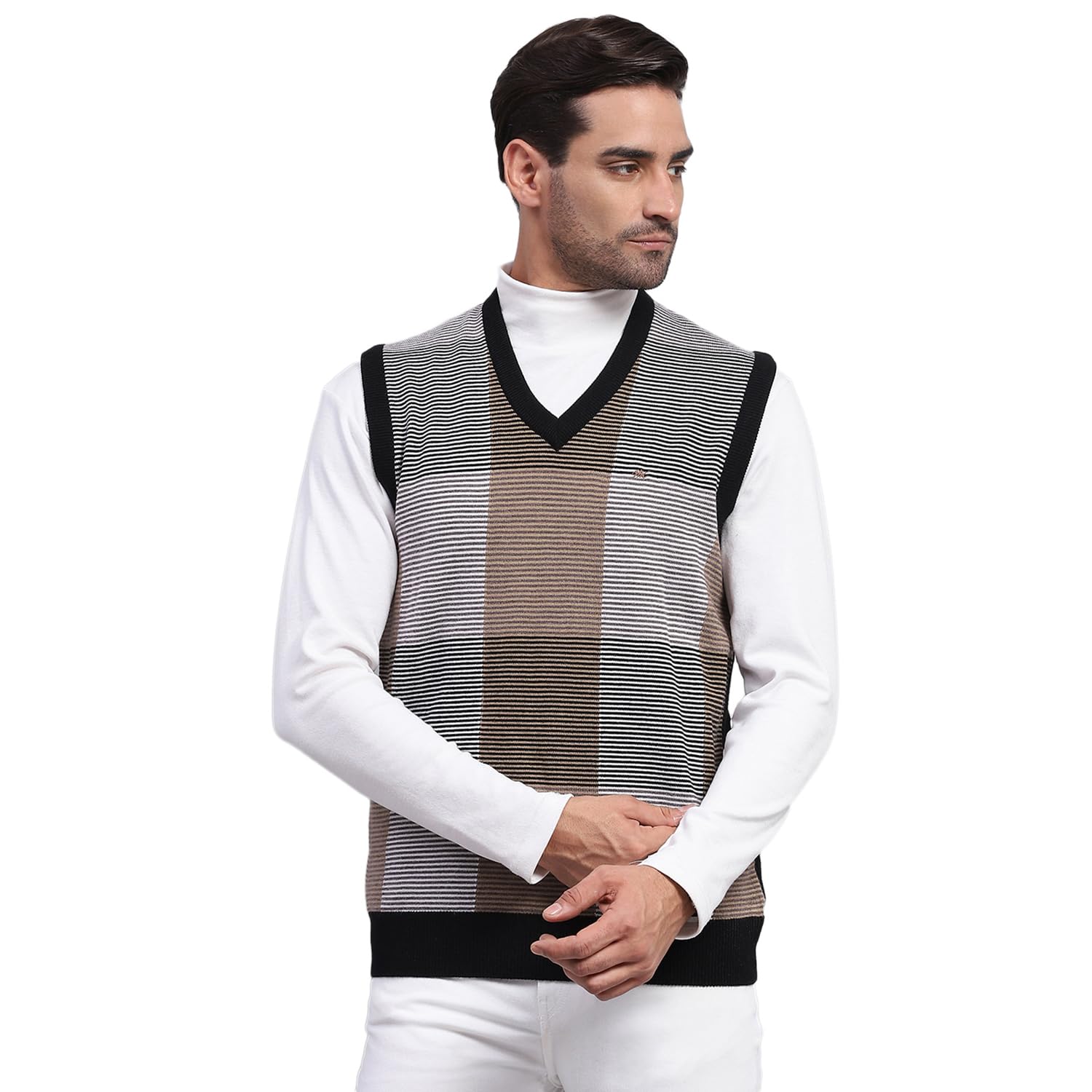 monte carlo Mens Self Design V Neck Sleeveless Sweater (1243357SL)-picture-25