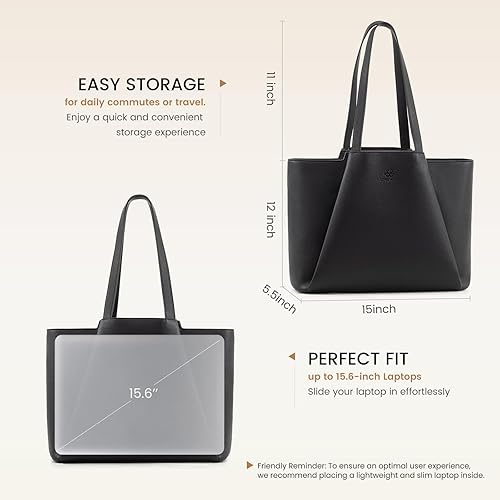 Miniatura 4 de LOVEVOOK Bolsa para laptop para mujer, 15.6 pulgadas, piel sintética, con embrague, bolso de oficina de gran capacidad, maletín para computadora