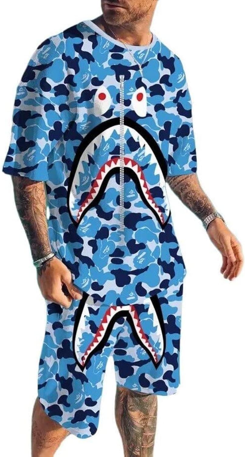 Fashion Camo Shark Shirt and Pants Big Mouth Tracksuits Beach Pants Swim Trunks Suit for Men Women
