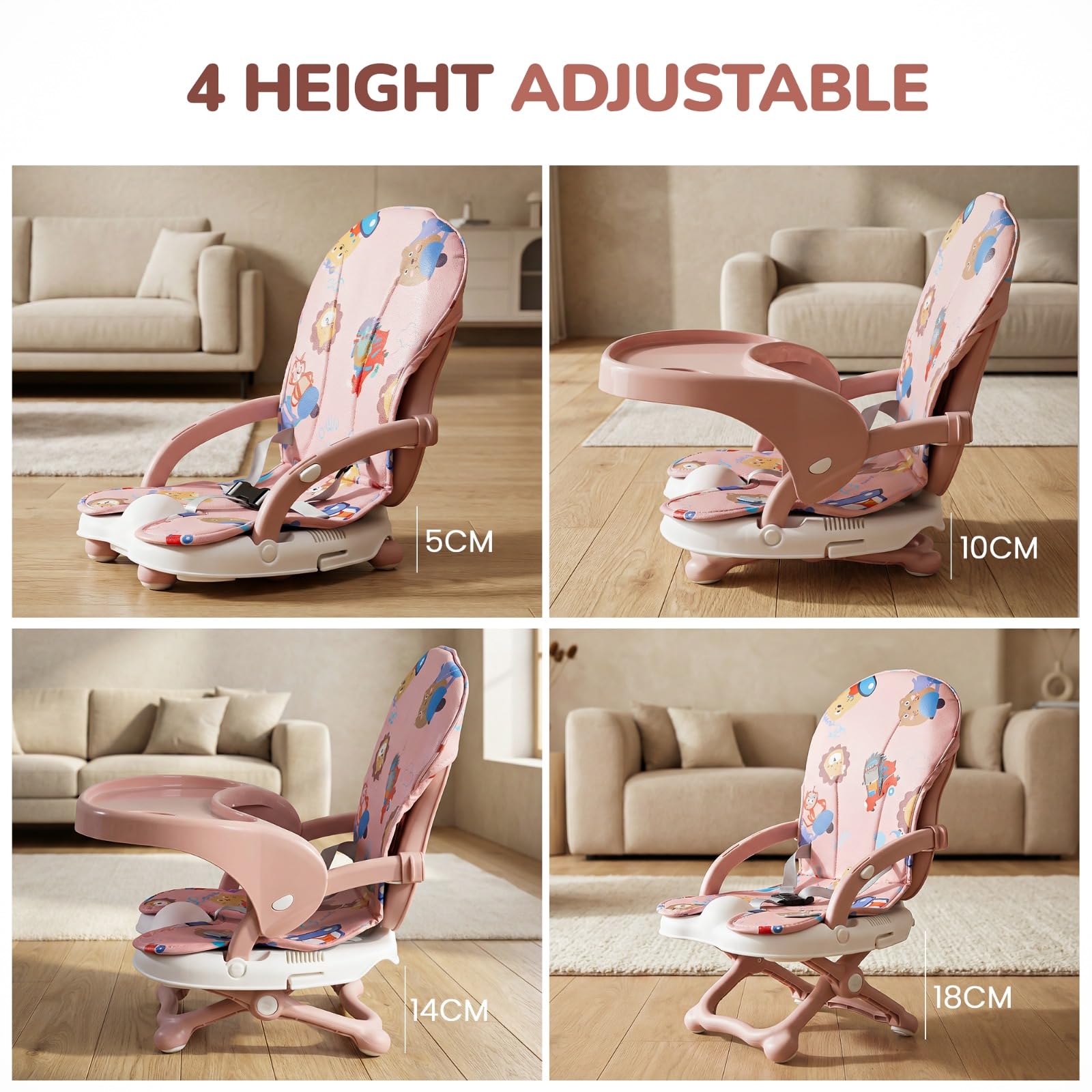 Baybee Baby Feeding Chair for Babies | Portable Kids Sitting Chair with 4 Level Height Adjustable, Safety Belt & Food Tray, Booster Seat for Infant 6 Months to 3 Years 1