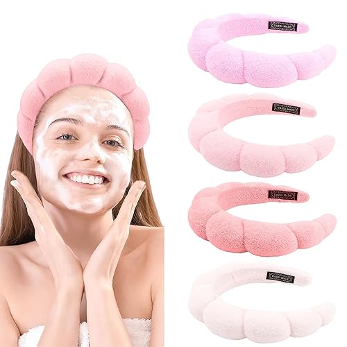 Canitor 4 diademas de spa rosa para el cuidado de la piel, diadema de maquillaje, lavado de cara, cuidado de la piel, maquillaje lindo preppy