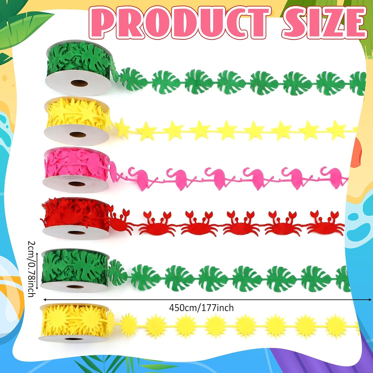 Hoteam 6 Rolls Summer Theme Ribbons Tropical Style Thin Ribbon 30 Yards Garland Flamingo Crab Fabric Trim for DIY Craft Gift Wreath Bows Wrapping Summer Party Decoration