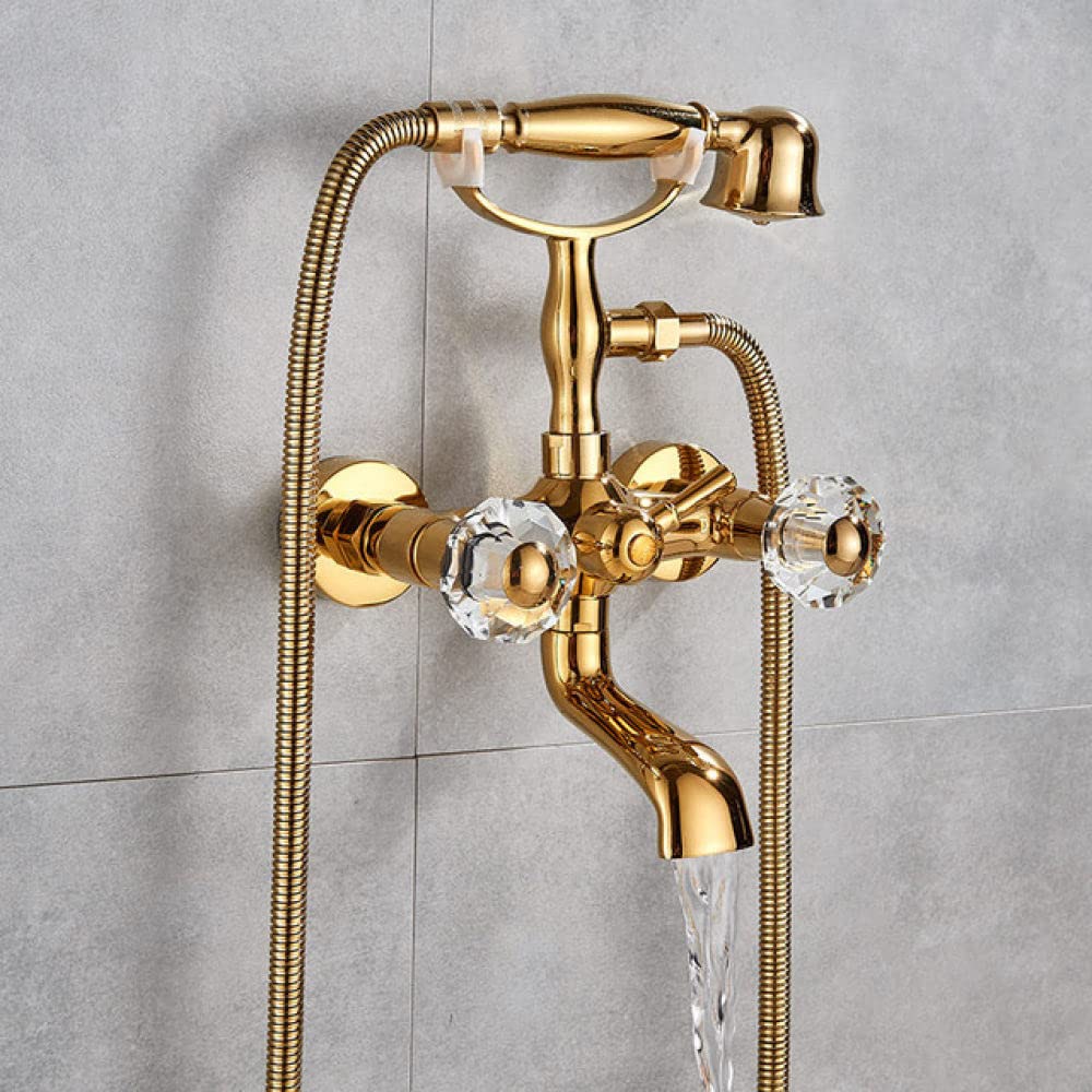 ZYCHSJXA Antique Brass Floor-Standing Bathroom Faucet Set - Dual Knobs Mixer Tap with Swivel Tub Spout, Wall Mounted Bathtub Shower Faucets for Elegant Bathing Experience