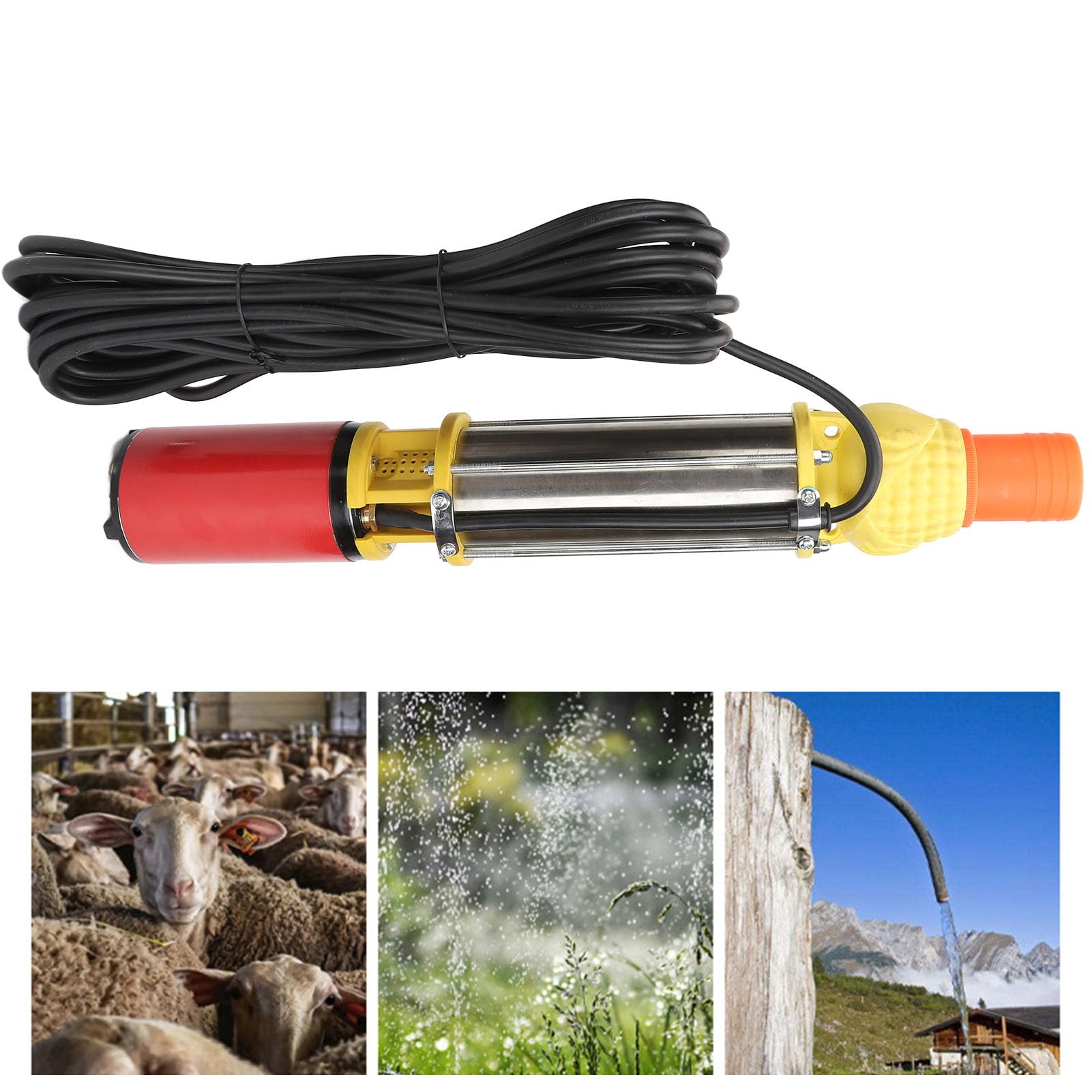 Bomba Sumergible Solar DC24V 300W Varilla de Acero Inoxidable Bomba Sumergible de Pozo Profundo de Elevación Alta de 65.6 Pies con Impulsor de 4 Aspas y 3 Conectores para Pozo,