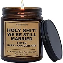 Funny Anniversary Candle Gift for Her, Him - We're Still Married -Funny Anniversary Present for Husband, Wife, Couple - Vanilla Sandalwood Scented Soy Candle in 9 oz. Amber Jar, Gift Box Included