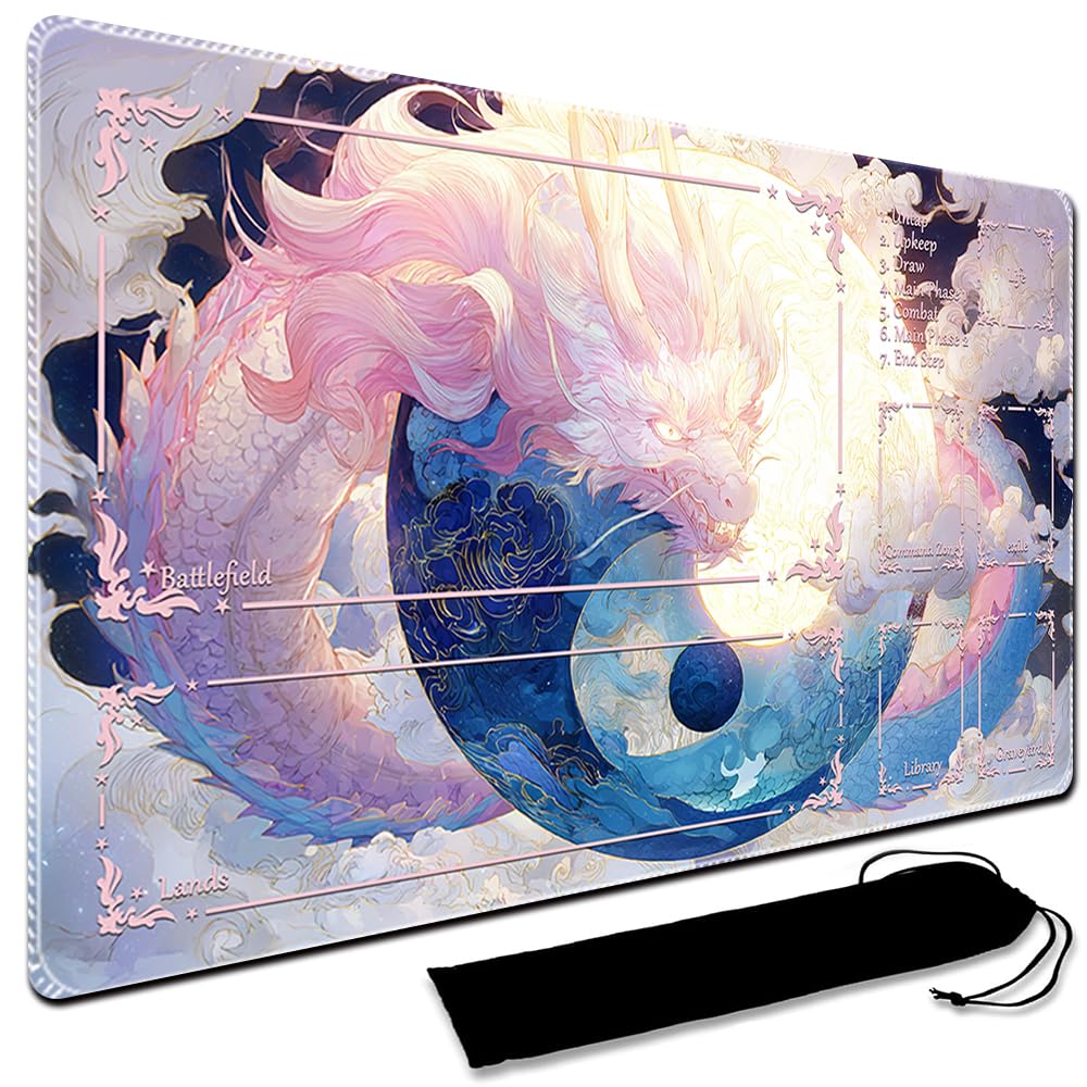 Large Art Gaming Playmat with Carrying bag, Custom Design Card Game Mat for mtg Playmat, Suture the edges,Compatible with Standard Card Sleeves 60CM x 35CM (With Zone,1)