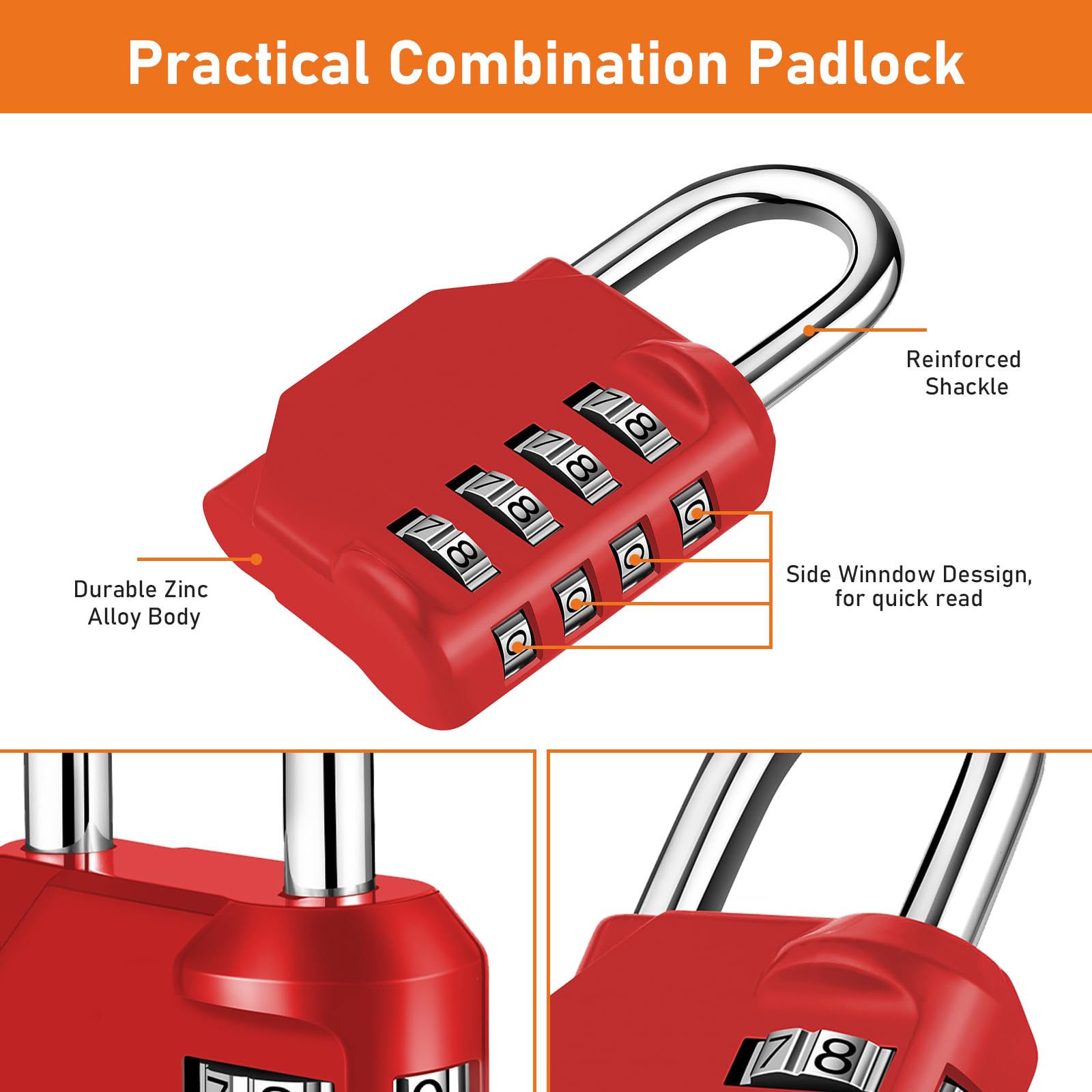 NAGE Combination Padlock, Locker Padlocks 4 Digit, Gym Padlock for Locker Padlocks Outdoor Heavy Duty Waterproof - Image 3