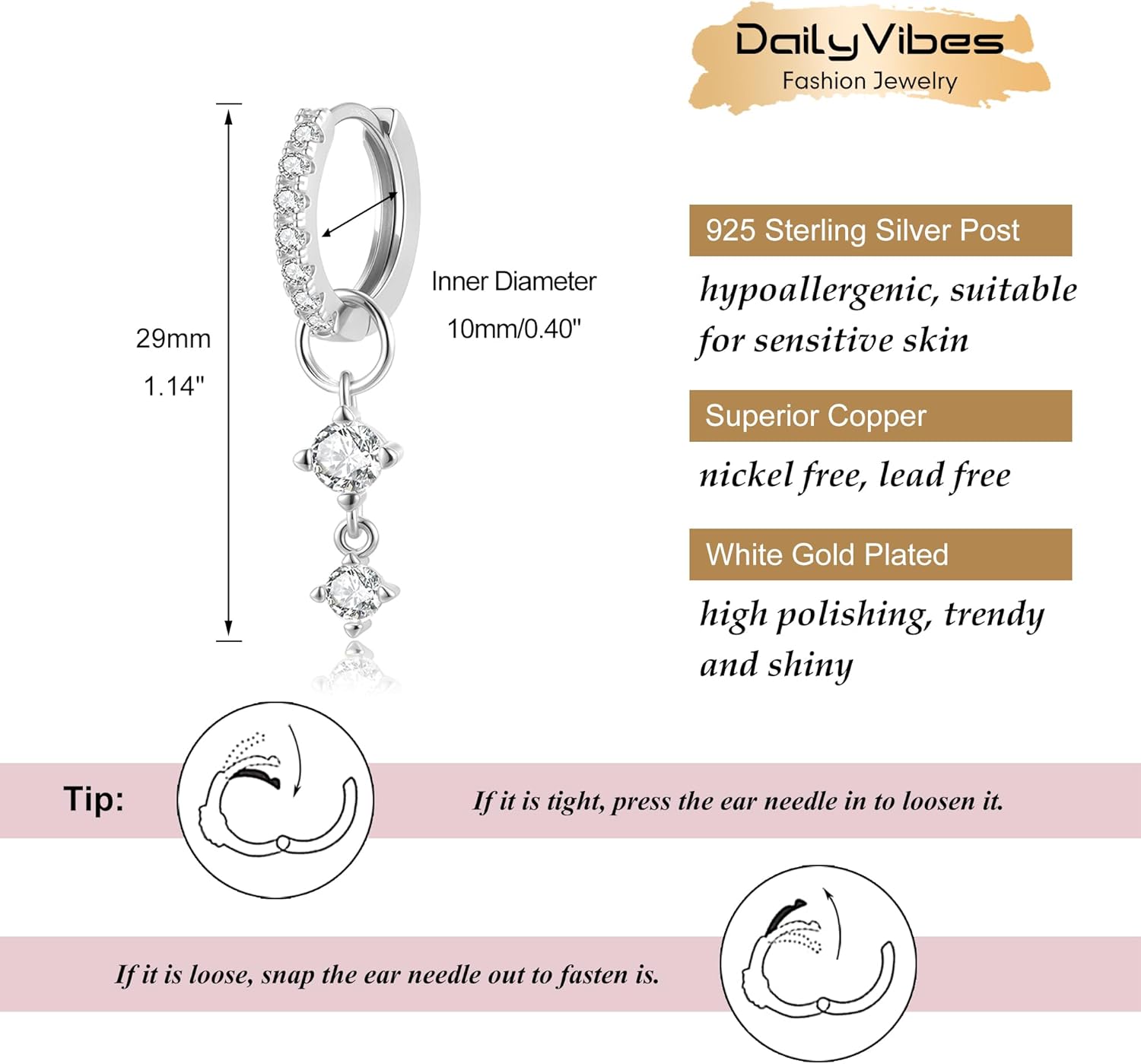 DAILY VIBES Cute Dangle Huggie Earrings for Women 925 Sterling Silver Post Dainty 14K Gold Plated Mini CZ Butterfly Star Cross Heart Charm Drop Cartilage Small Hoop Earrings - Image 5