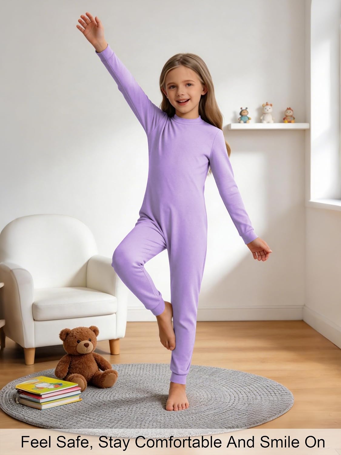 Adaptive Clothing for Kids Special Needs Anti-Strip Back Zip Jumpsuit for Autism with Long Sleeve & Leg