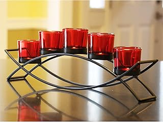 Seraphic Iron Arch Table Centerpiece Decorations Long Candle Holder for Christmas, Weddings, Patio, Kitchen, Dining Room, and Coffee Tables, Black, Red Chunky 5 Cups