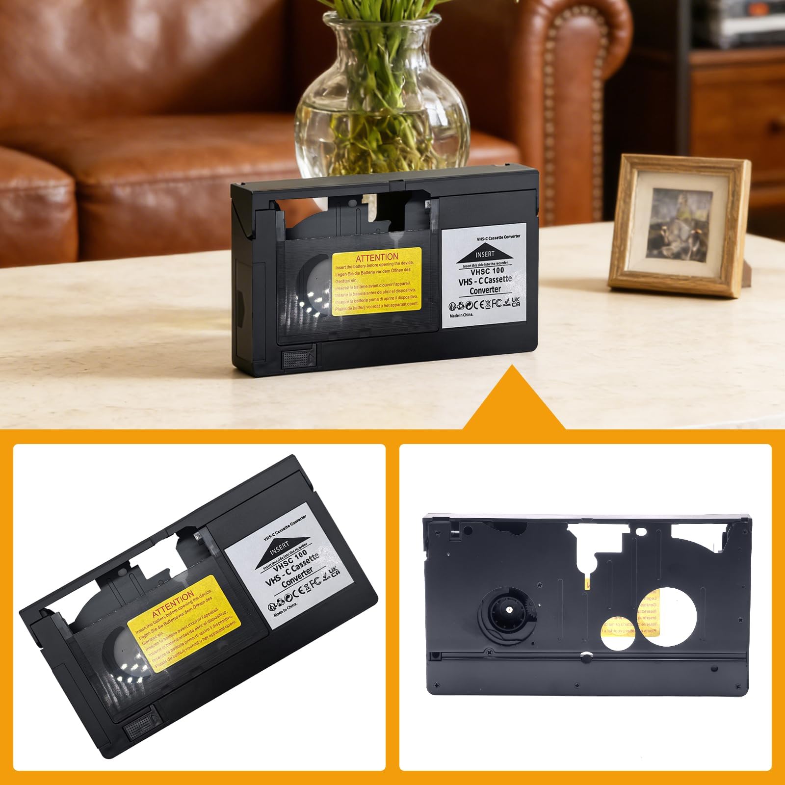 Adaptador de cassette VHS-C, convertidor de cassette compatible con S-VHS-C S-VHS