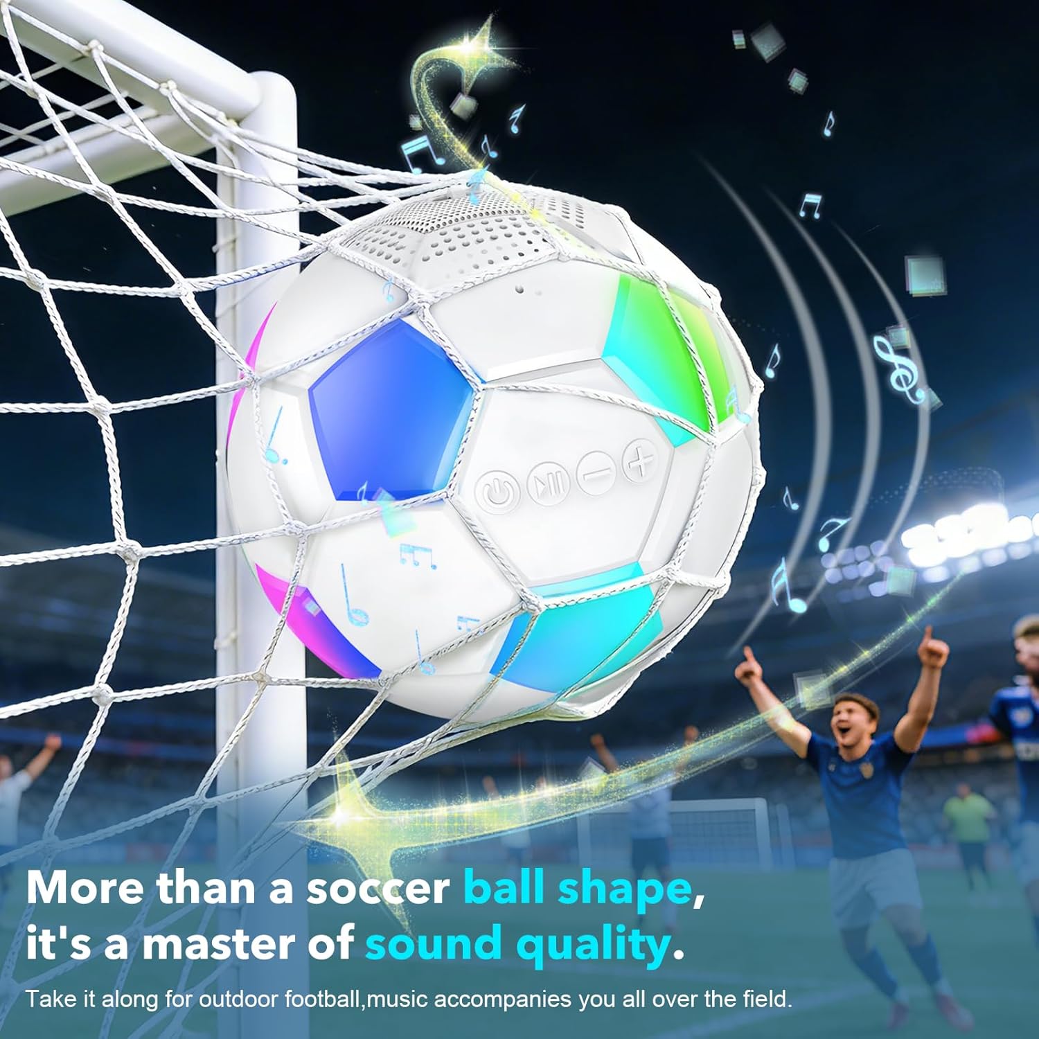 Soccer Ball Shaped Speaker, Portable Wireless Speaker with LED Light, IPX6 Waterproof, 5W Stereo, TWS Pairing, Suitable for Outdoor Travel Speakers for Sports Fans - White
