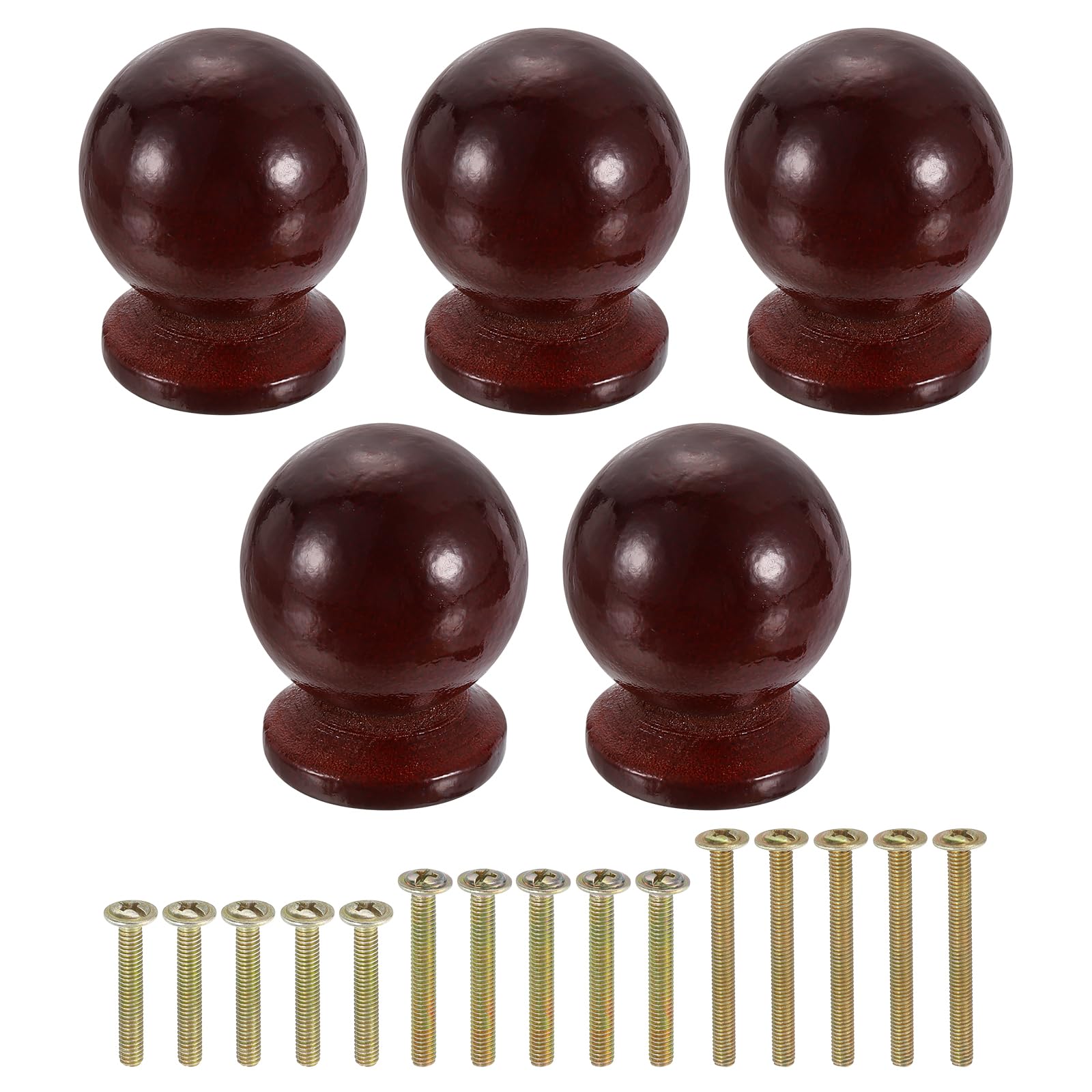 Boutons de tiroir ronds en bois uxcell de 2,9x3,5 cm en rouge thé pour meuble x5